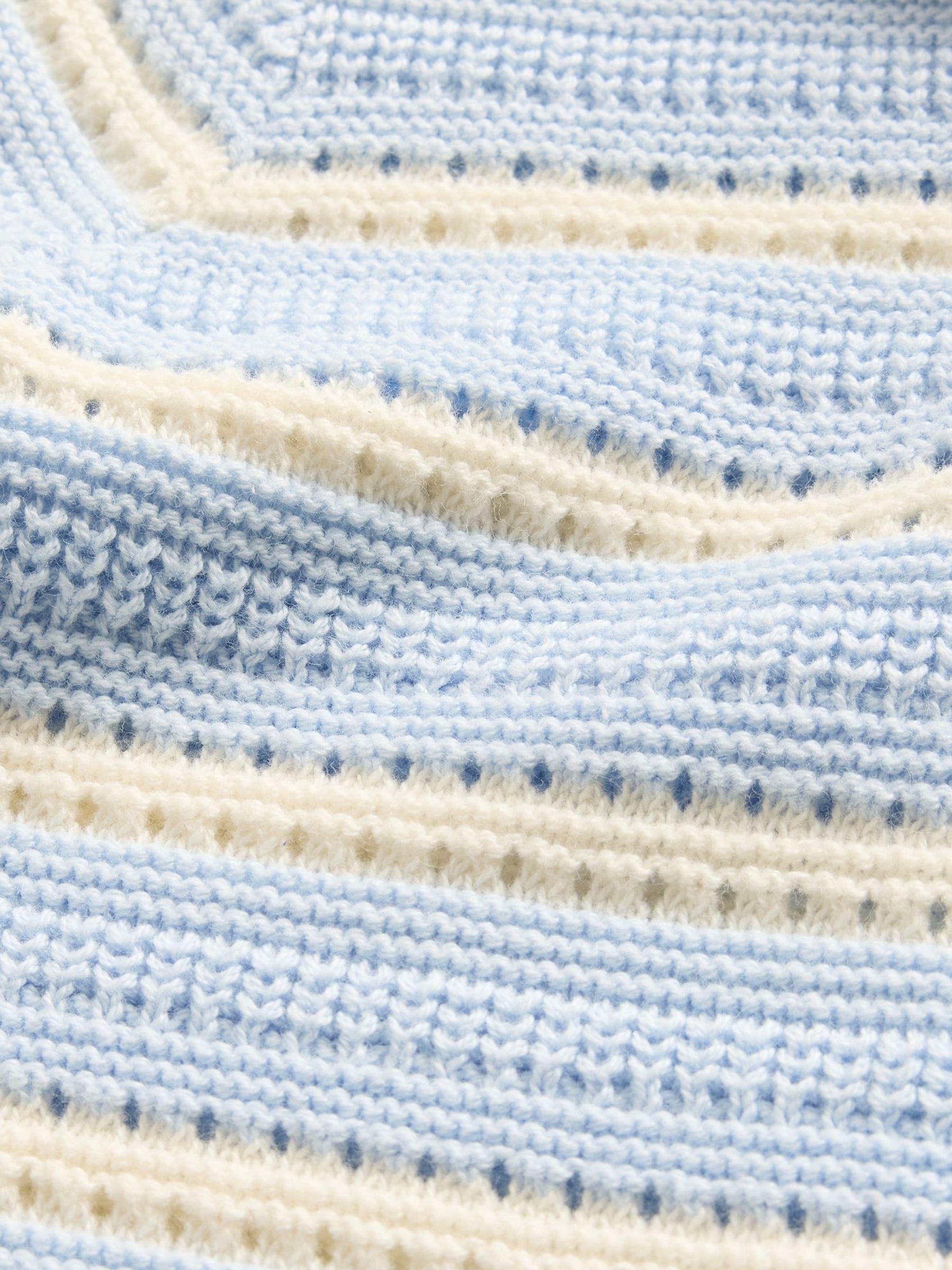 Blue/White Stripe 100% Cotton Crochet Knit Polo One Piece (Newborn-24mths) - Image 3 of 3