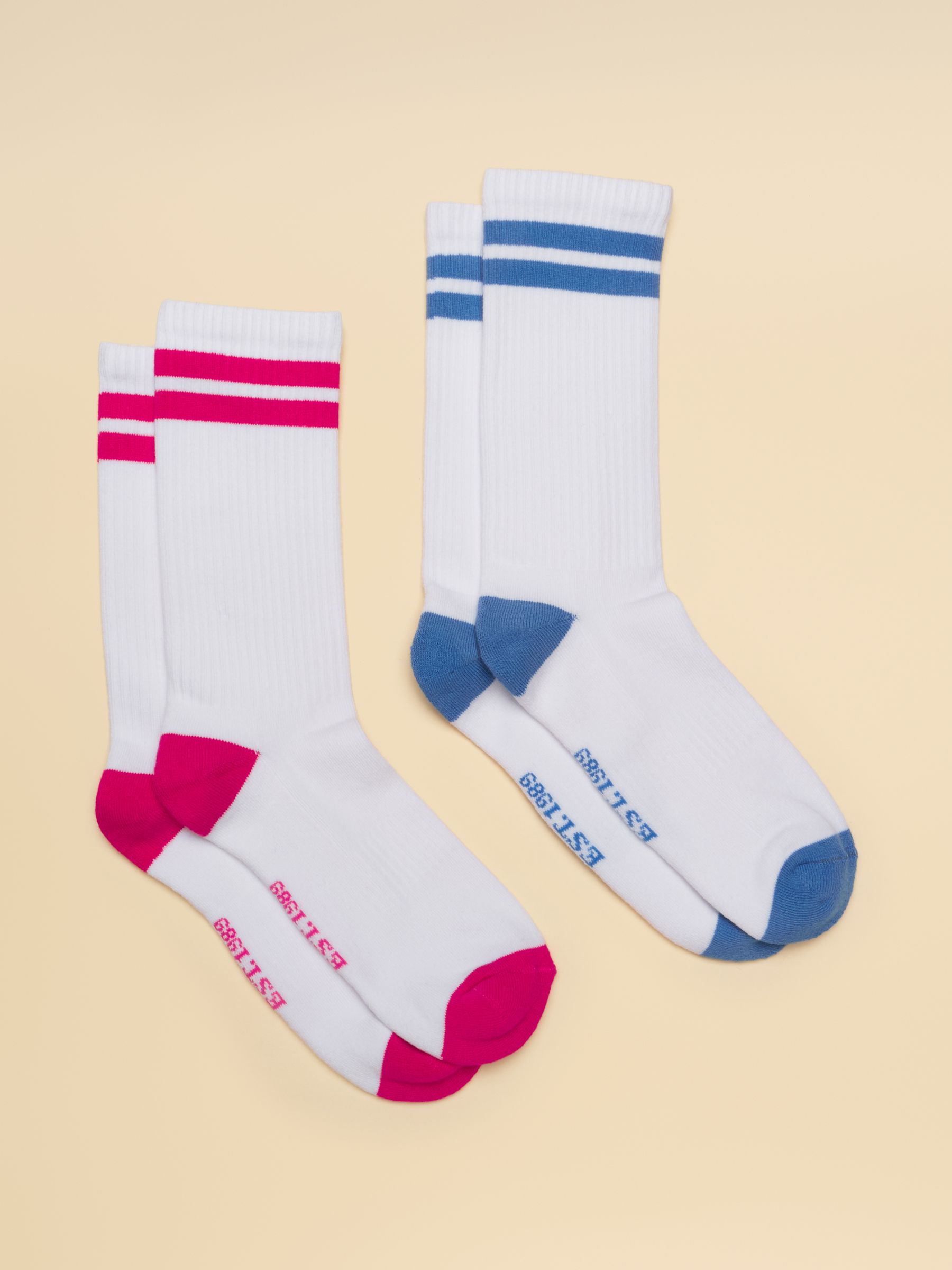 Women's Volley Pink Blue Crew Tennis Sock 2 Pack (size 4-8) - Image 1 of 3
