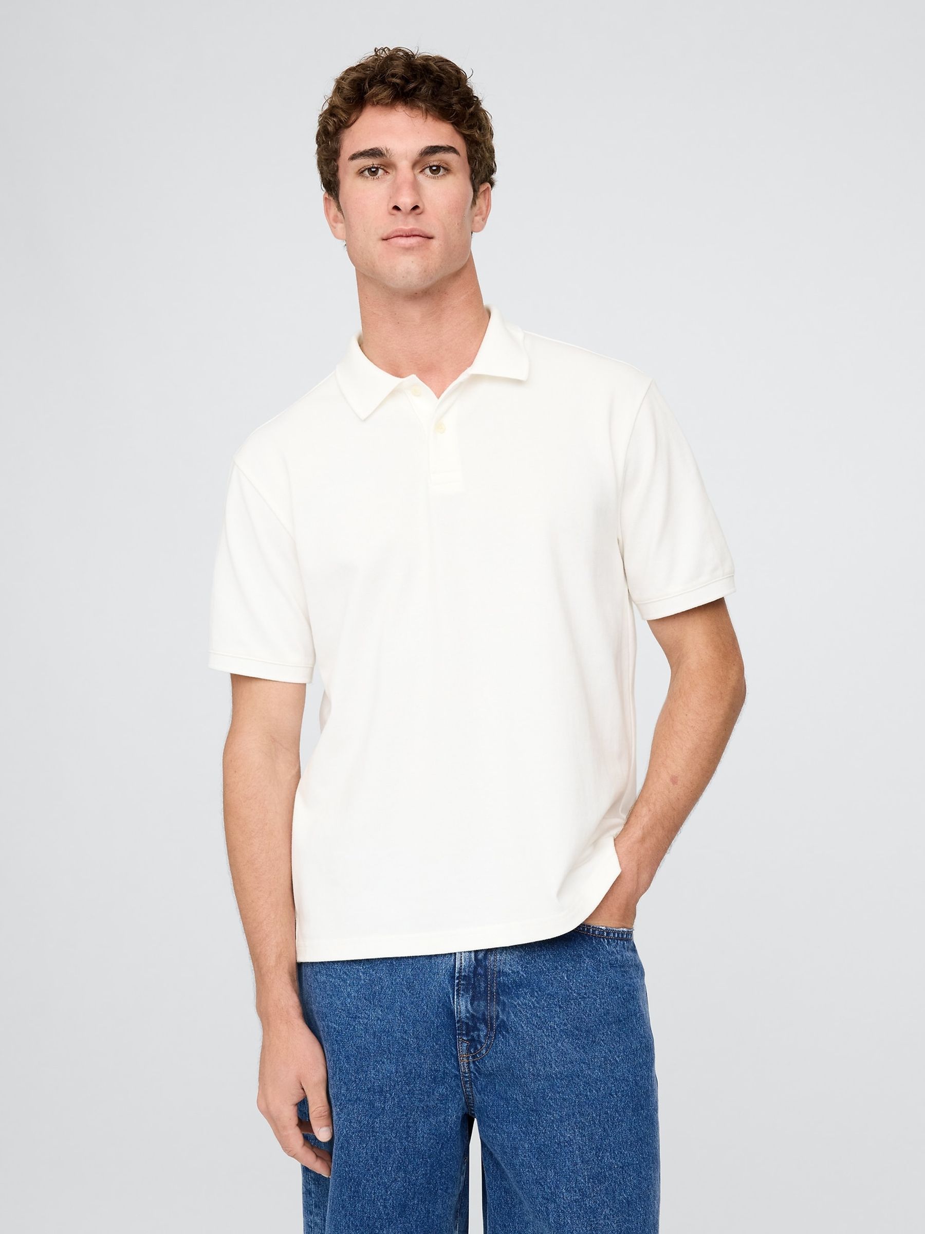 White Cotton Pique Short Sleeve Polo Shirt - Image 1 of 5