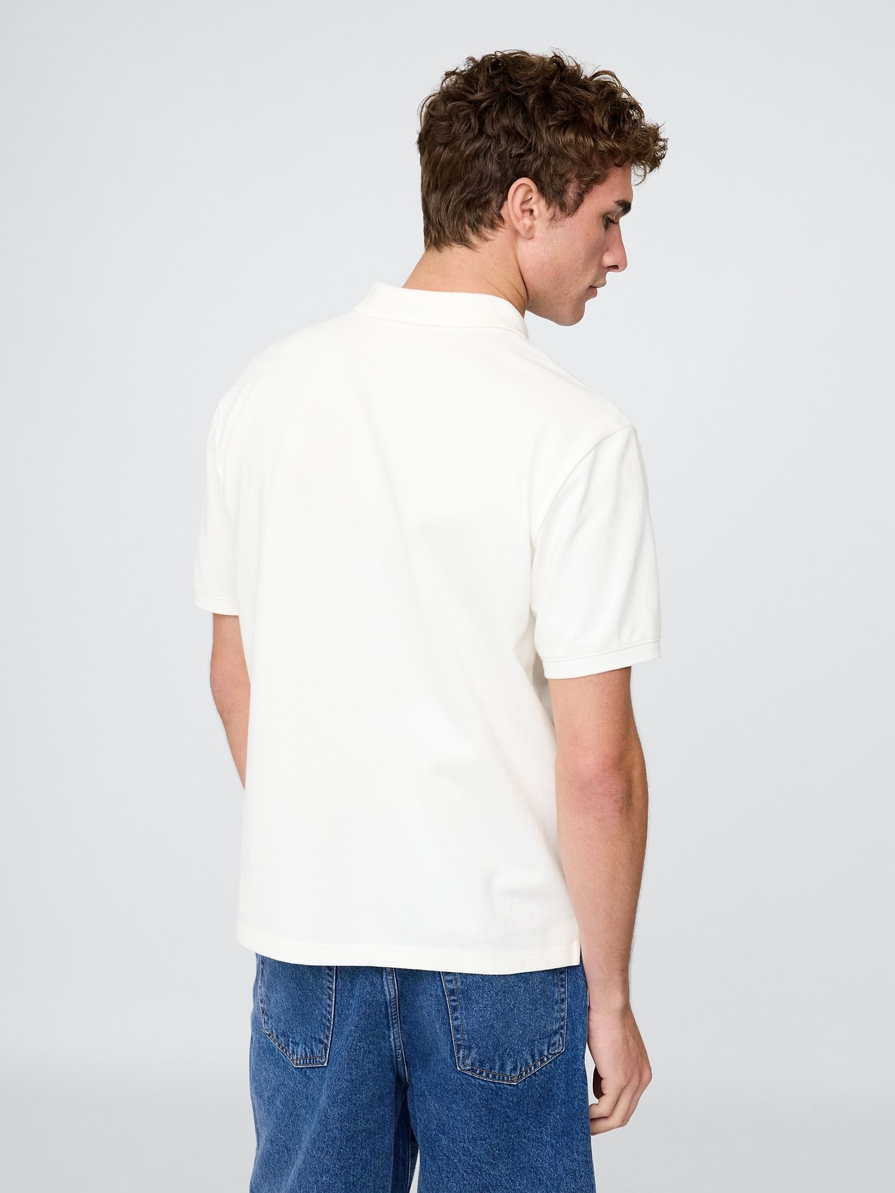 White Cotton Pique Short Sleeve Polo Shirt - Image 2 of 5