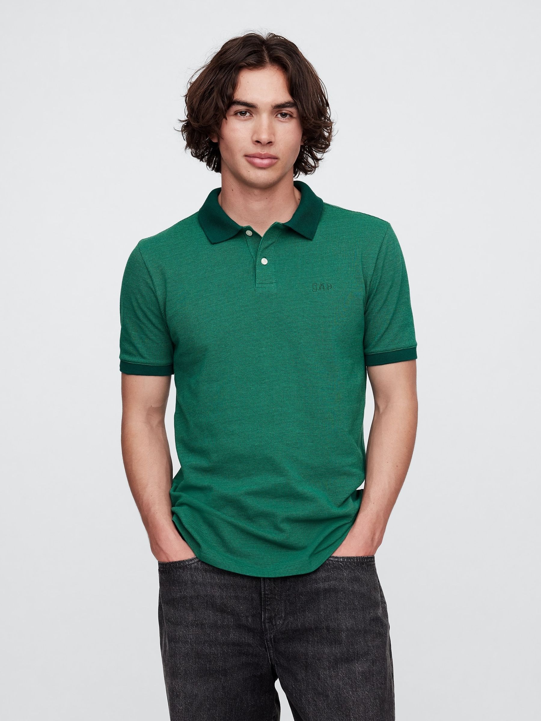 Green Pique Logo 100% Cotton Short Sleeve Polo Shirt - Image 1 of 5
