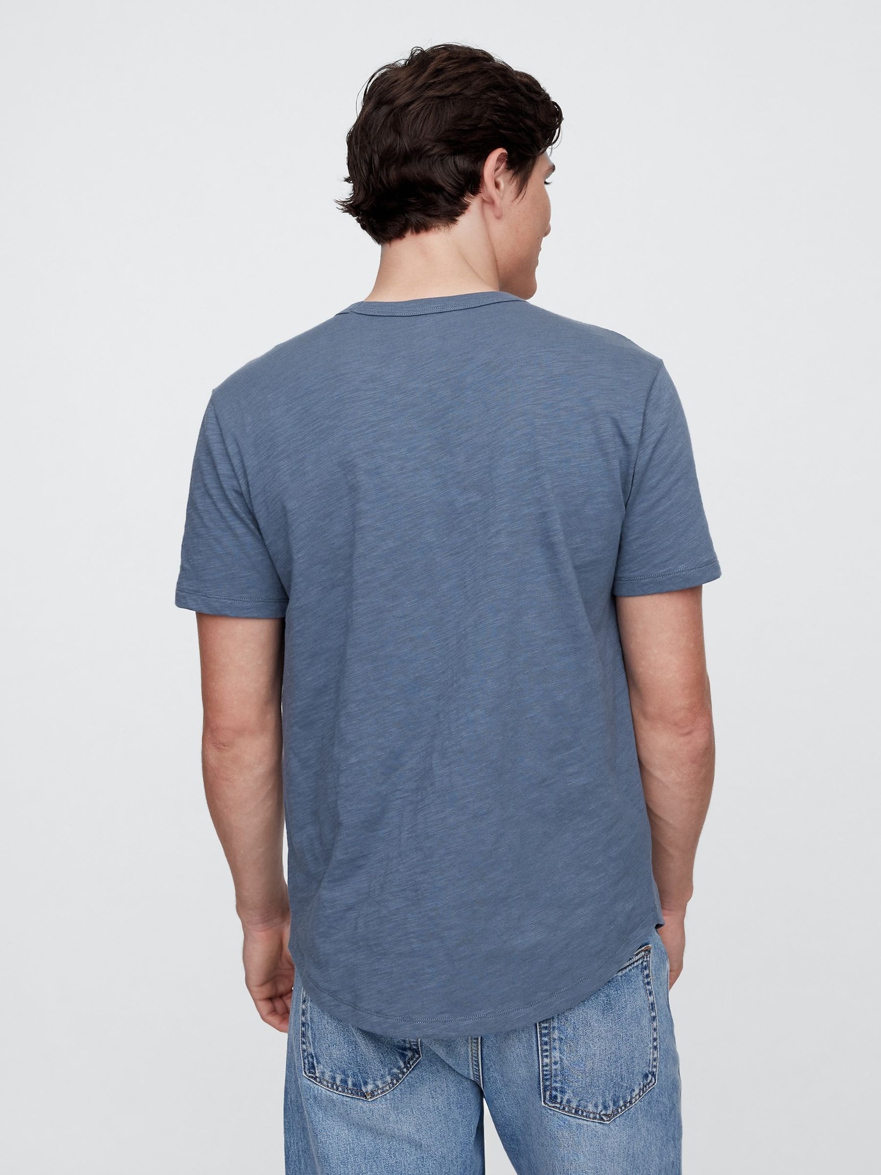 Dark Blue Slub Curved Hem Short Sleeve T-Shirt - Image 2 of 5