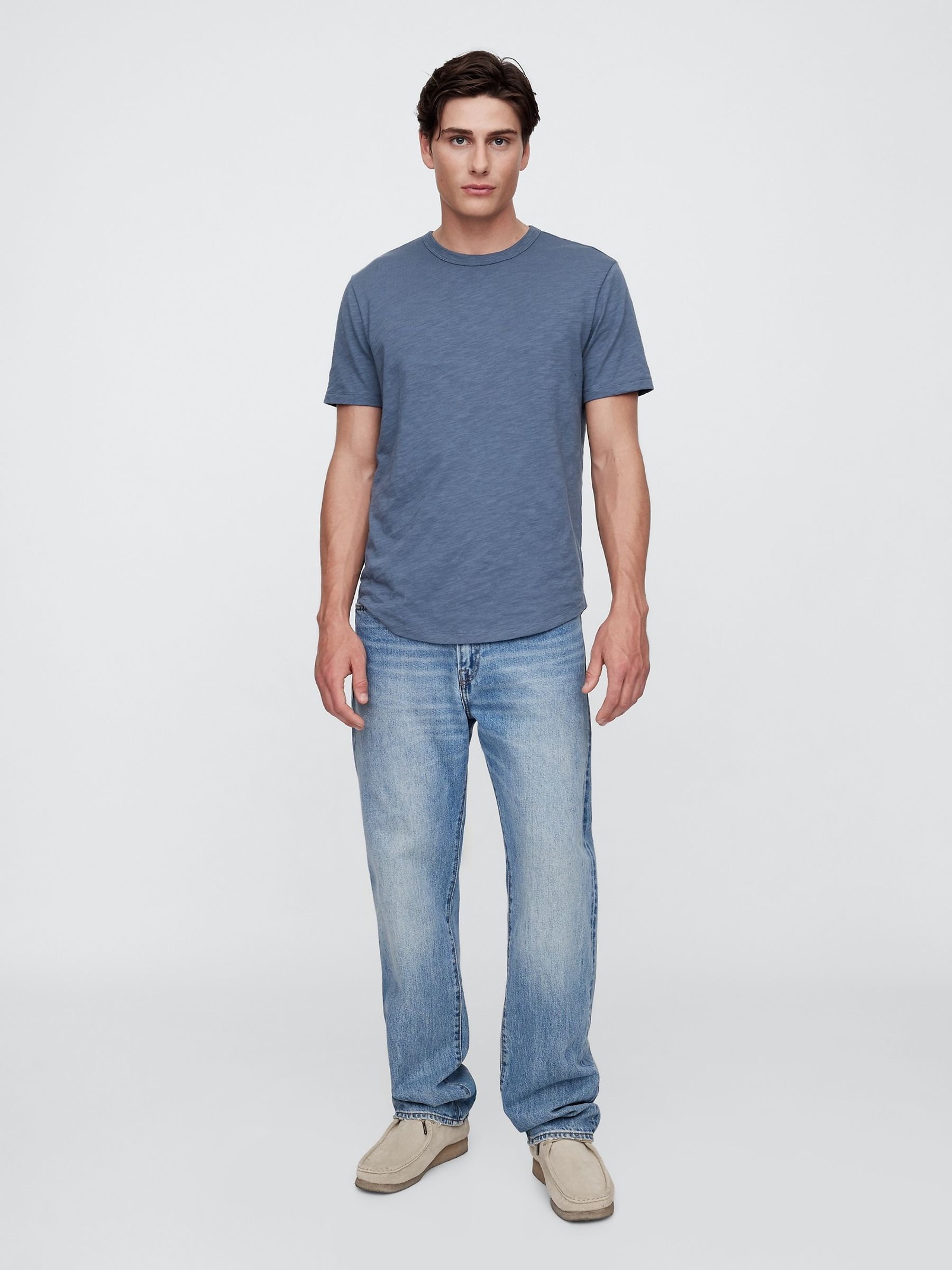 Dark Blue Slub Curved Hem Short Sleeve T-Shirt | Gap