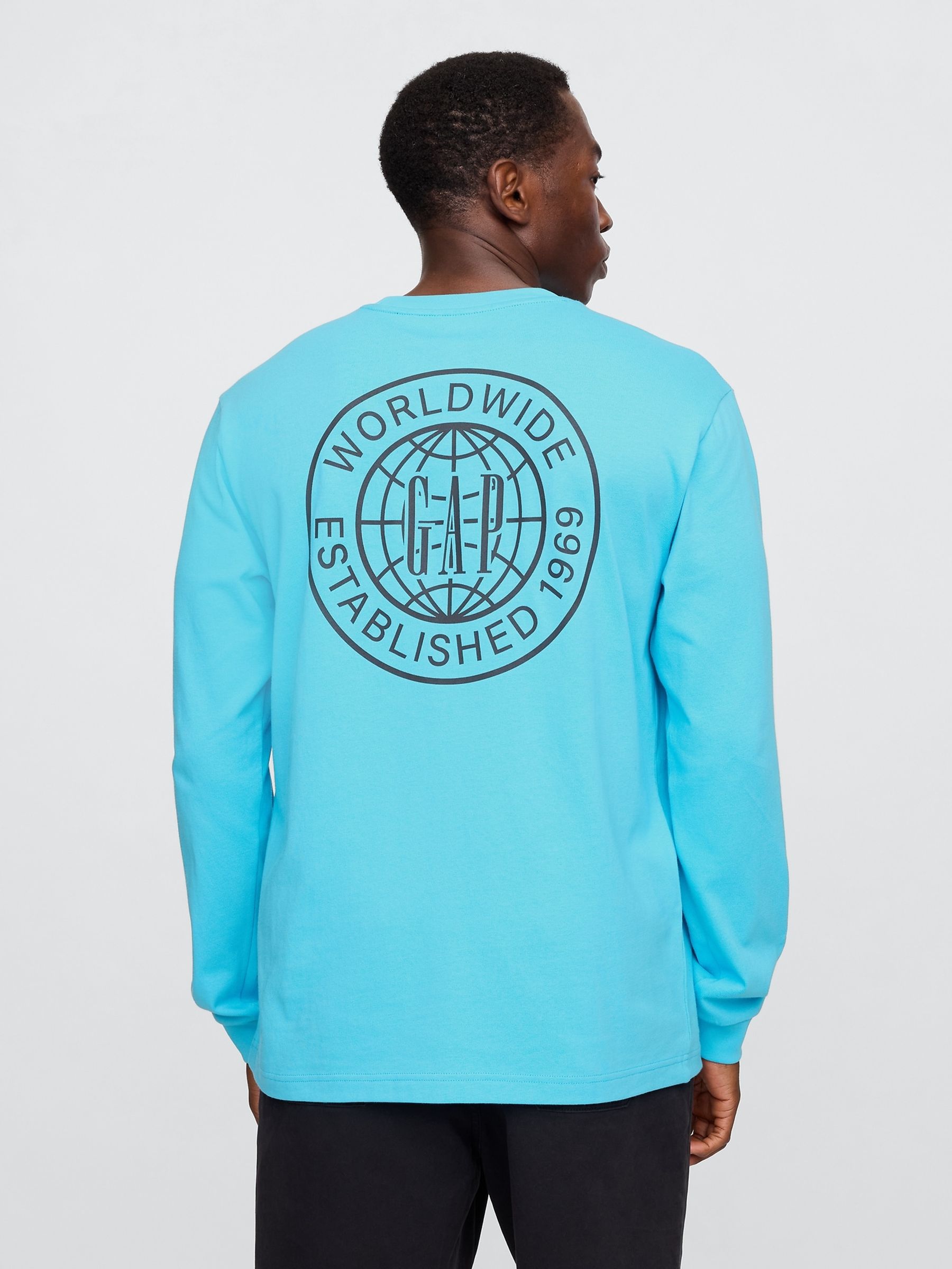 Blue Long Sleeve 100% Cotton World Logo T-Shirt - Image 2 of 5