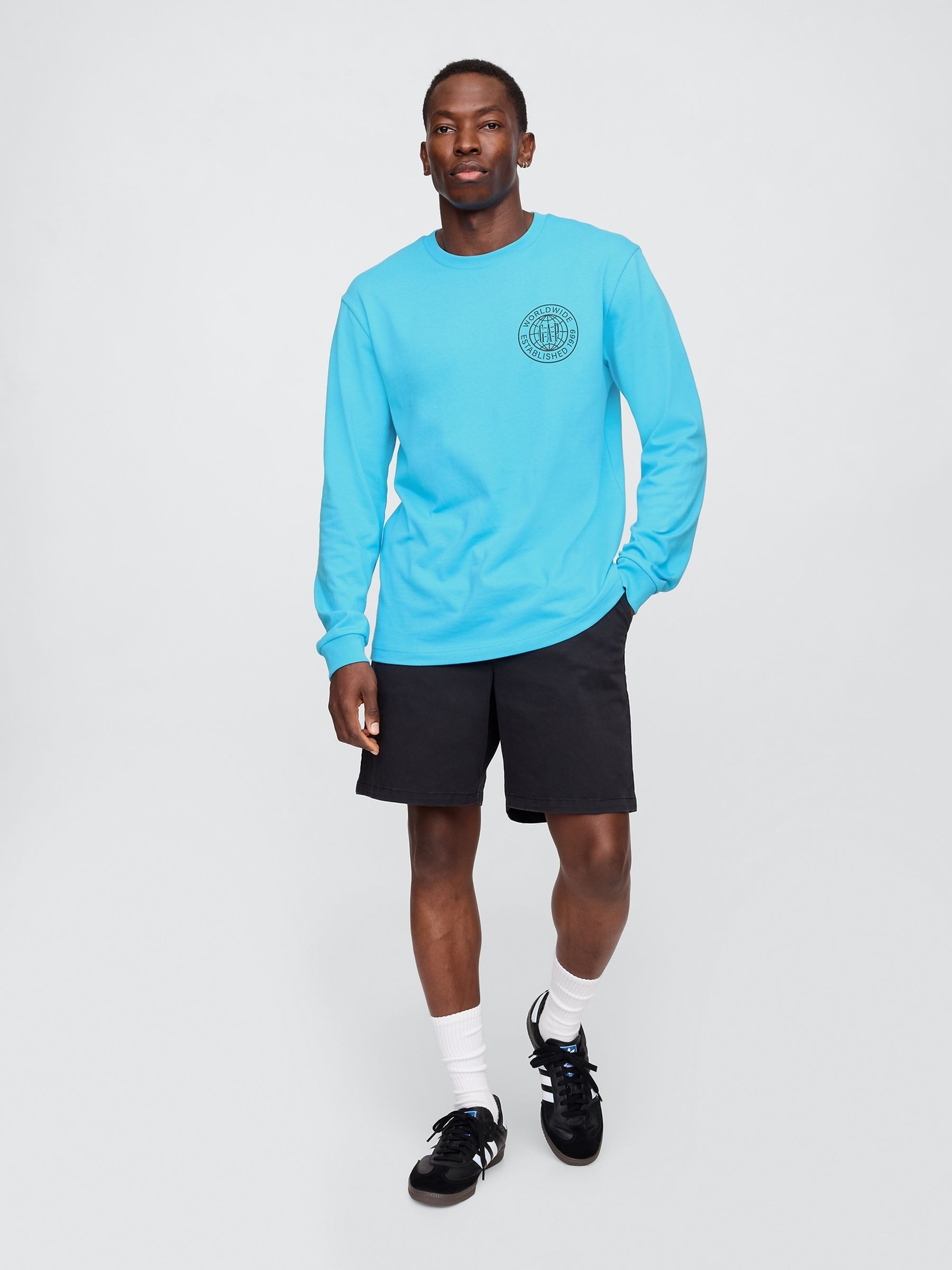Blue Long Sleeve 100% Cotton World Logo T-Shirt - Image 3 of 5