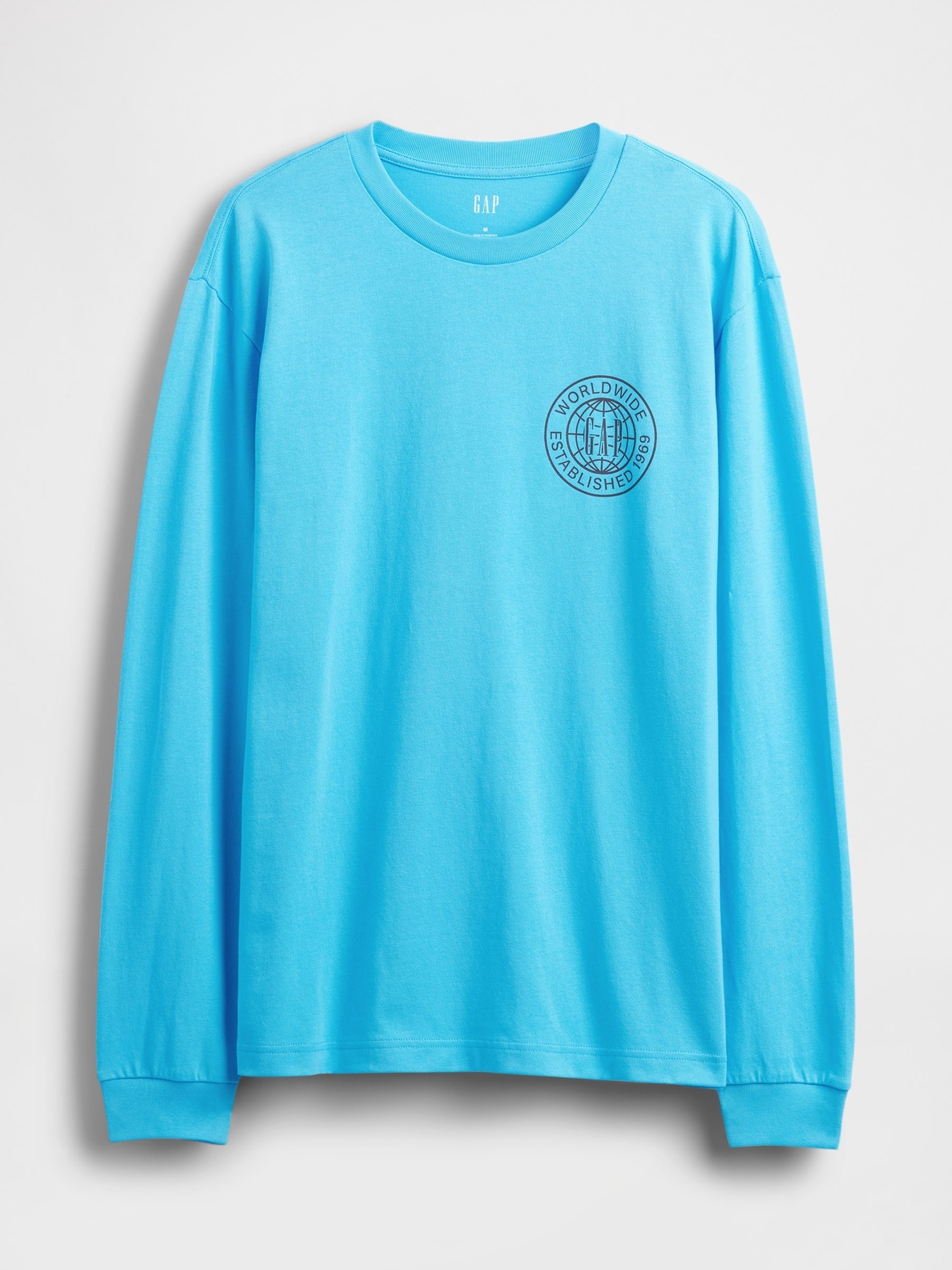 Blue Long Sleeve 100% Cotton World Logo T-Shirt - Image 4 of 5