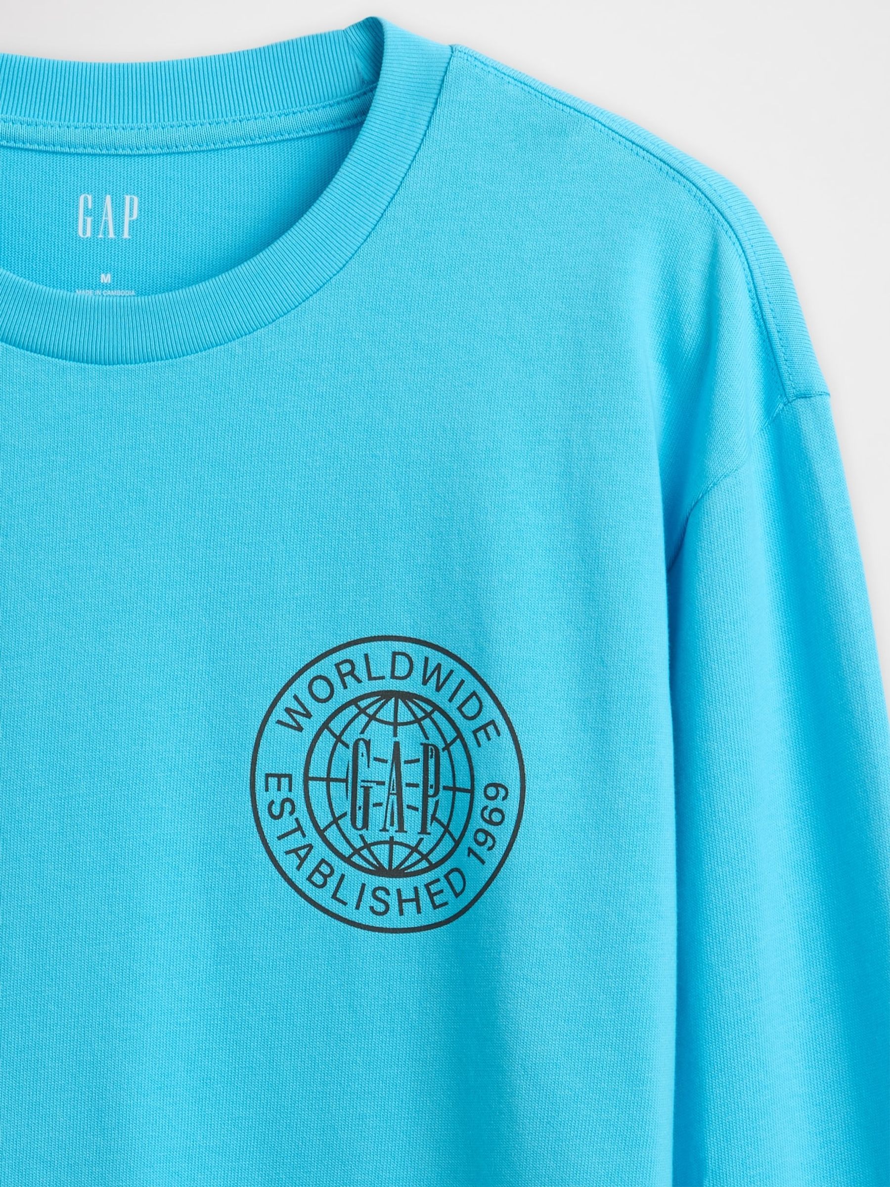 Blue Long Sleeve 100% Cotton World Logo T-Shirt - Image 5 of 5