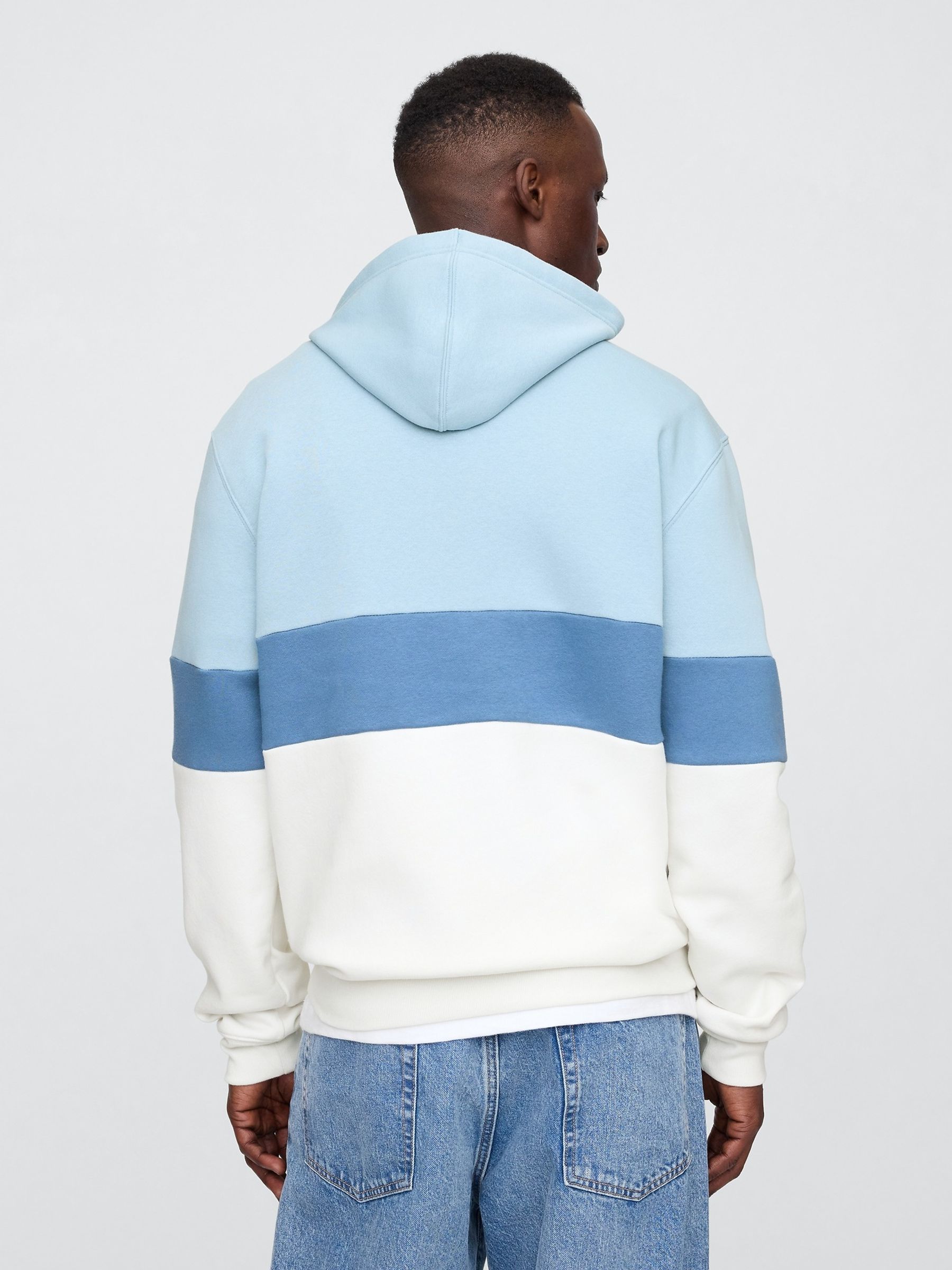 Blue Relaxed Logo Colourblock Hoodie - Image 2 of 6 Blue Relaxed Logo Colourblock Hoodie - Image 2 of 6
