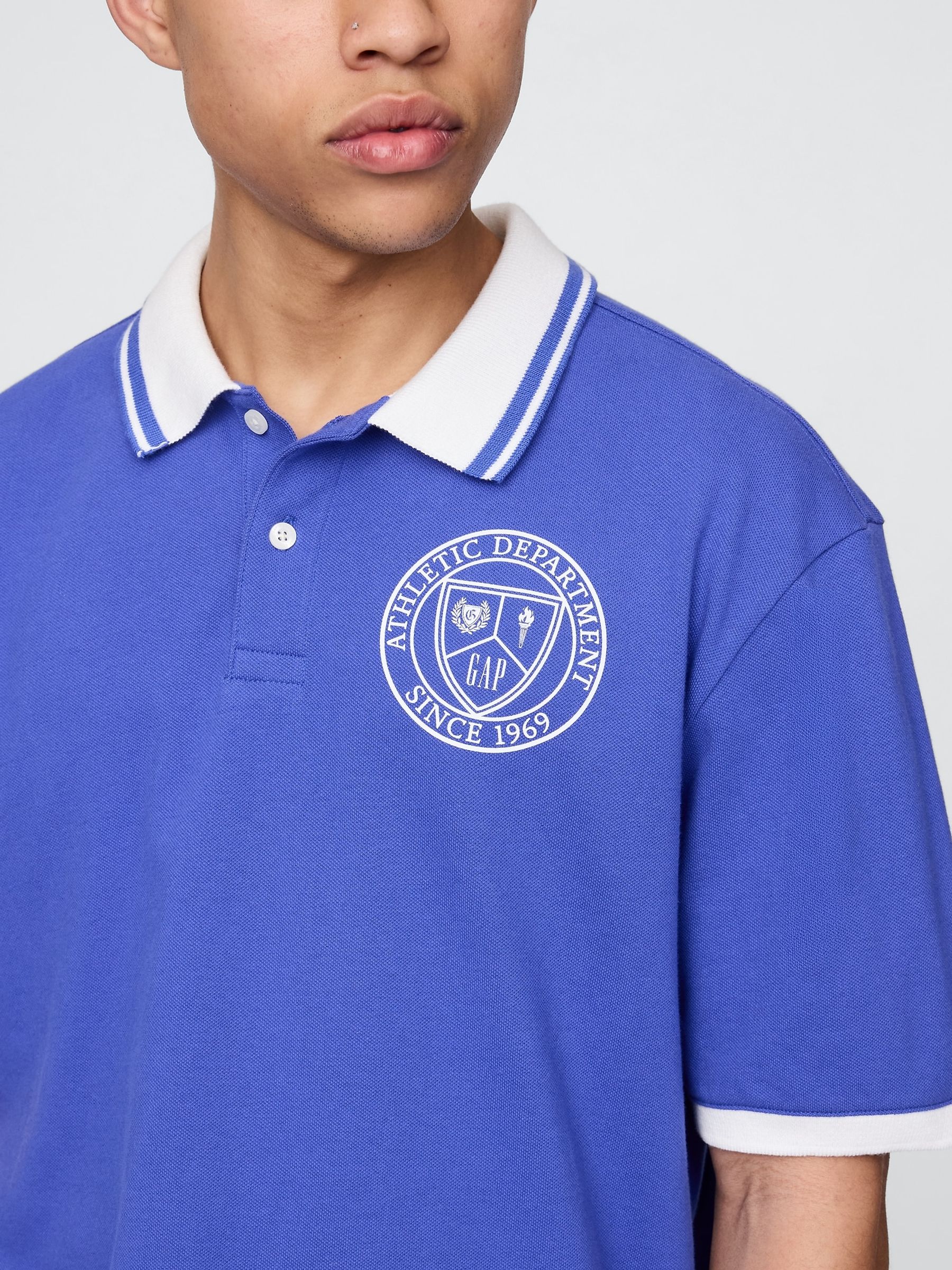 Blue Athletic Logo Pique Short Sleeve Polo Shirt - Image 4 of 5