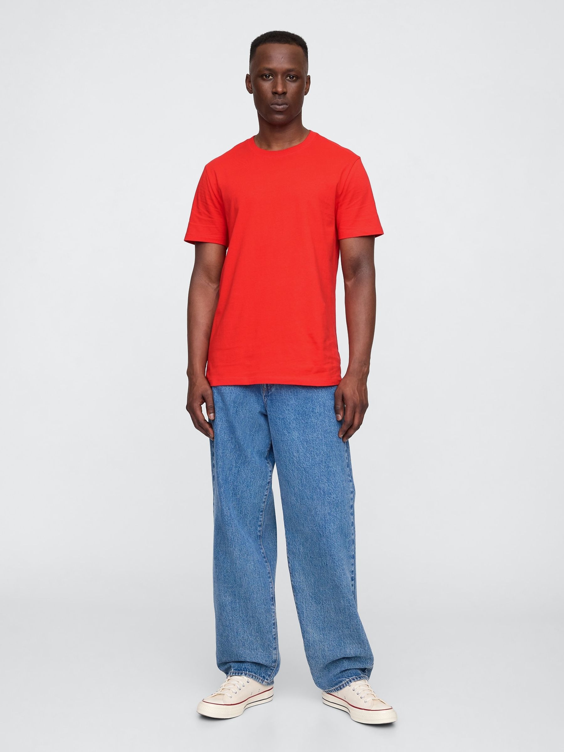 Red Short Sleeve Everyday 100% Cotton Crew Neck T-Shirt - Image 3 of 5