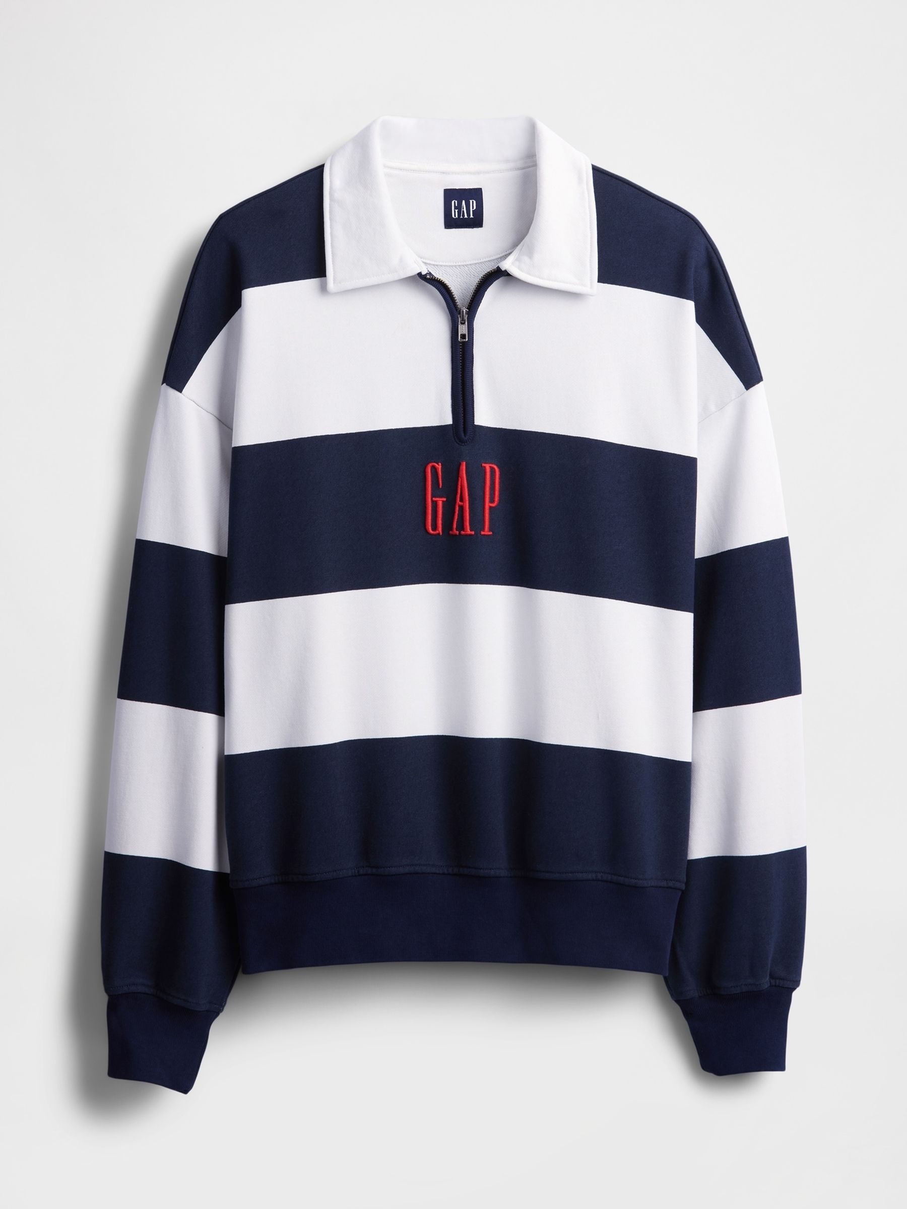 Blue/White Stripe Heavyweight Striped Logo Quarter Zip Collar Sweatshirt - Image 4 of 5