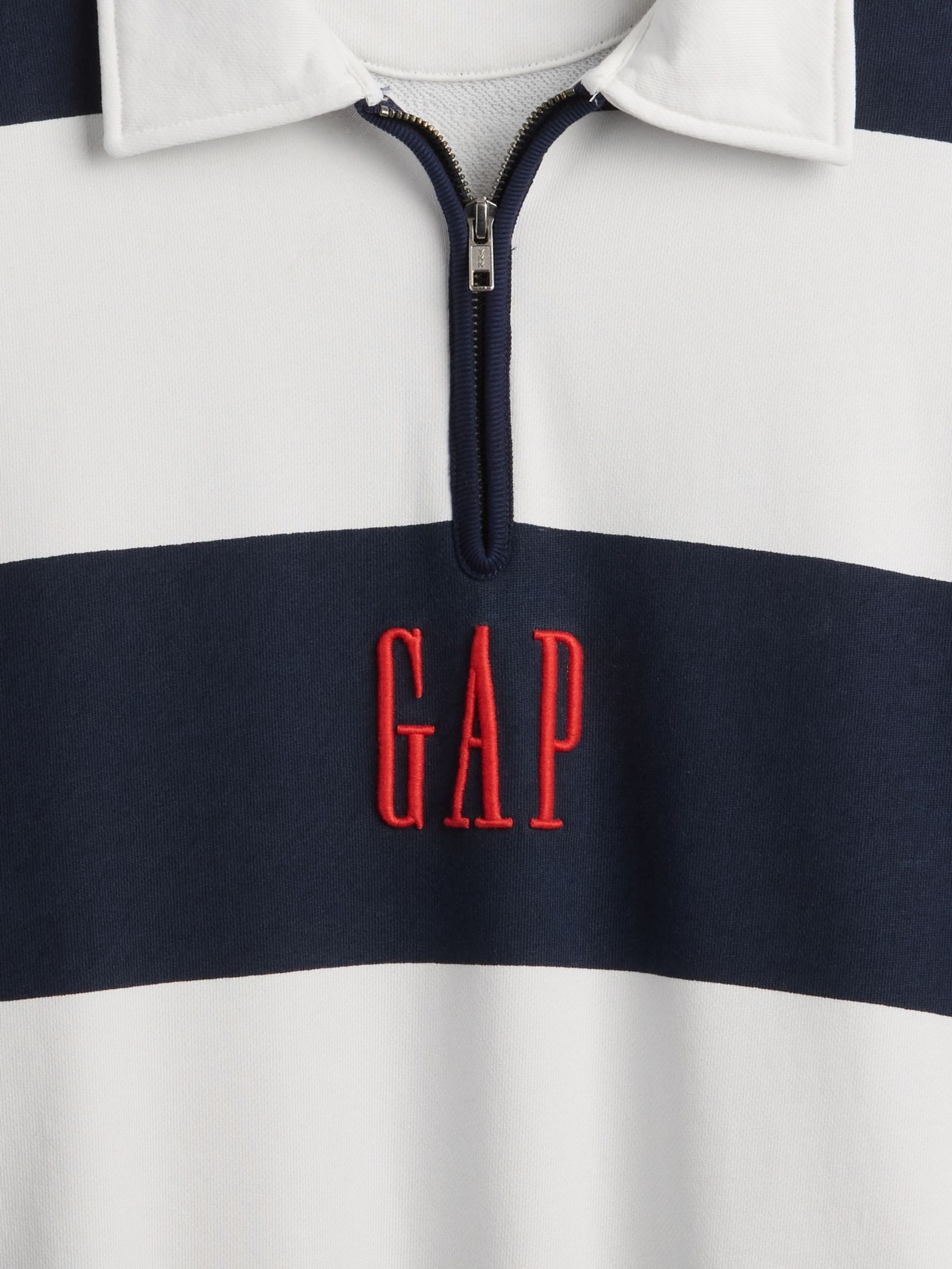 Blue/White Stripe Heavyweight Striped Logo Quarter Zip Collar Sweatshirt - Image 5 of 5