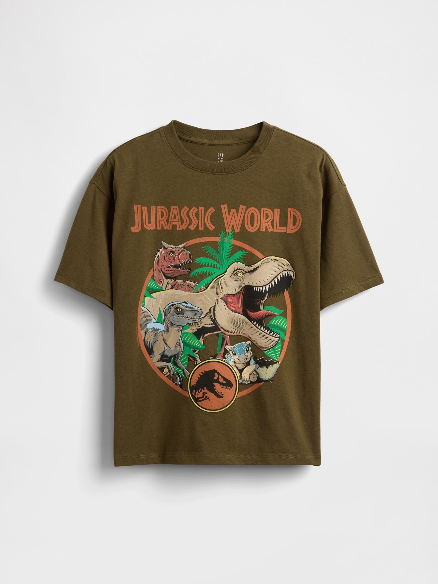 Khaki Green Heavyweight Jurassic Park Graphic Short Sleeve T-Shirt (4-13yrs) - Image 1 of 2