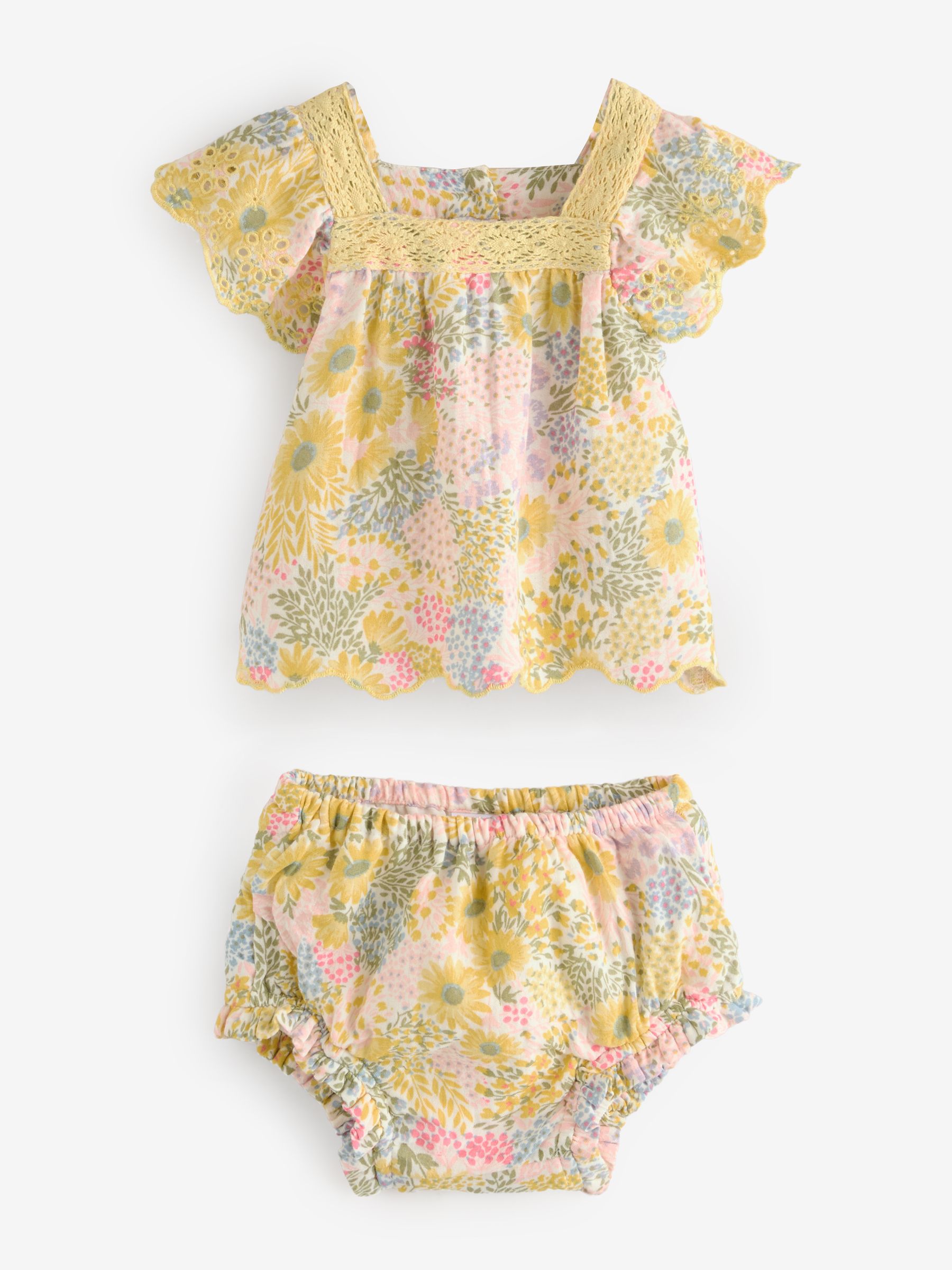 Yellow Floral Ruffle Square Neck Outfit Set (Newborn-24mths) - Image 1 of 6
