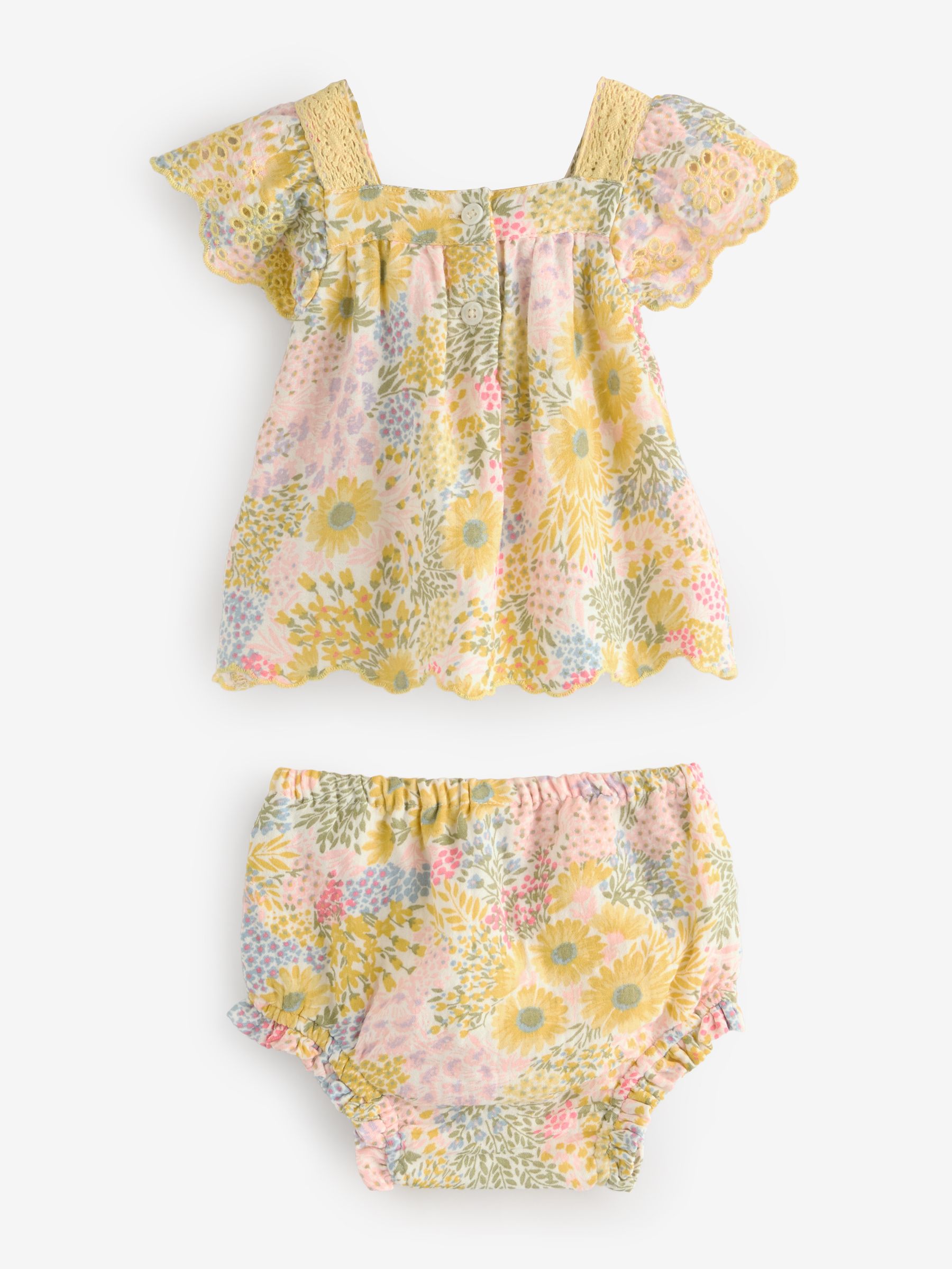 Yellow Floral Ruffle Square Neck Outfit Set (Newborn-24mths) - Image 2 of 6