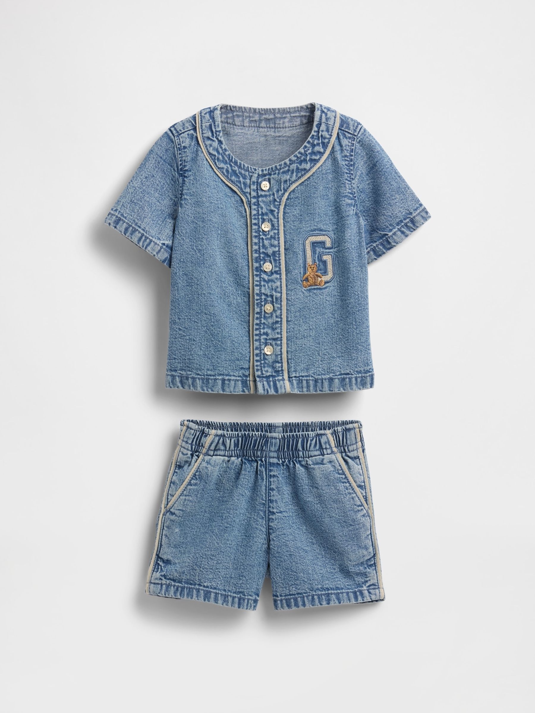 Blue Brannan Bear Baby Denim Jersey Shirt and Shorts Set (Newborn