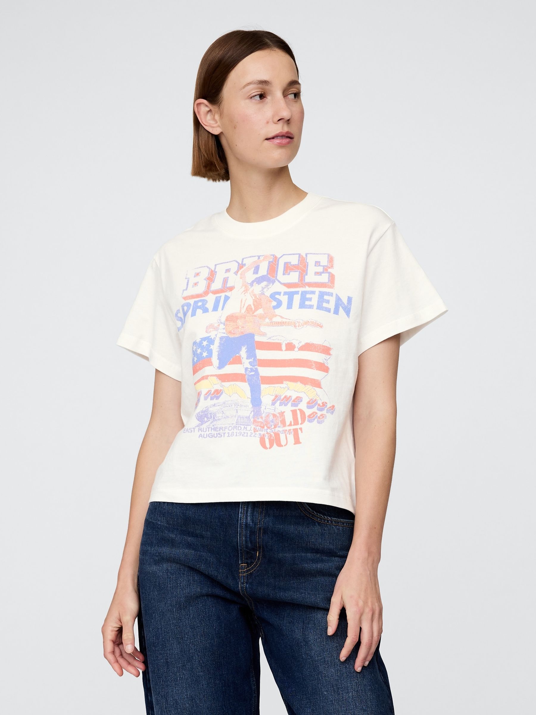 White Bruce Springsteen Relaxed Graphic Band Tee - Image 1 of 4