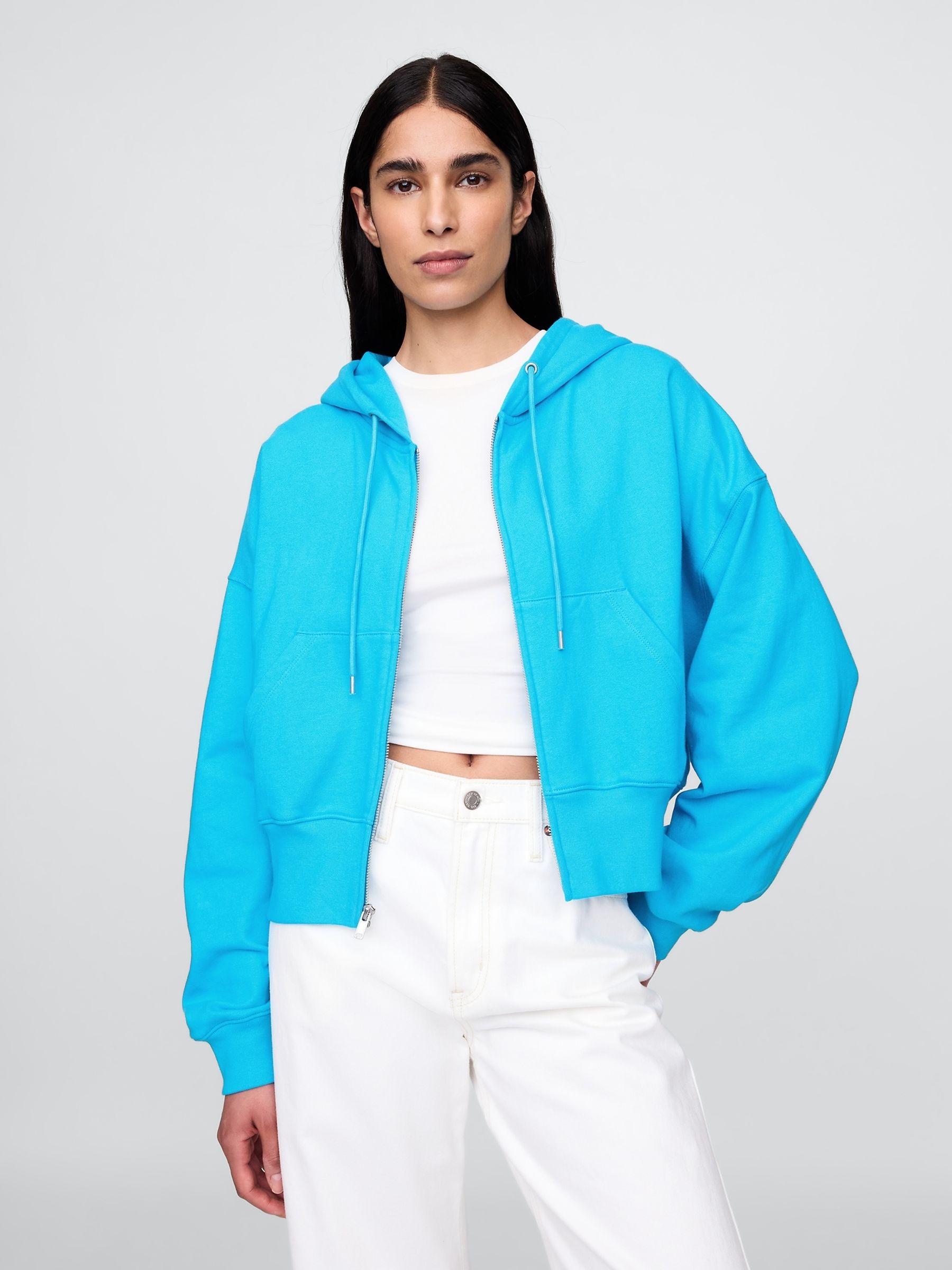 Blue Heavyweight French Terry Oversized Zip Wedge Hoodie - Image 1 of 5