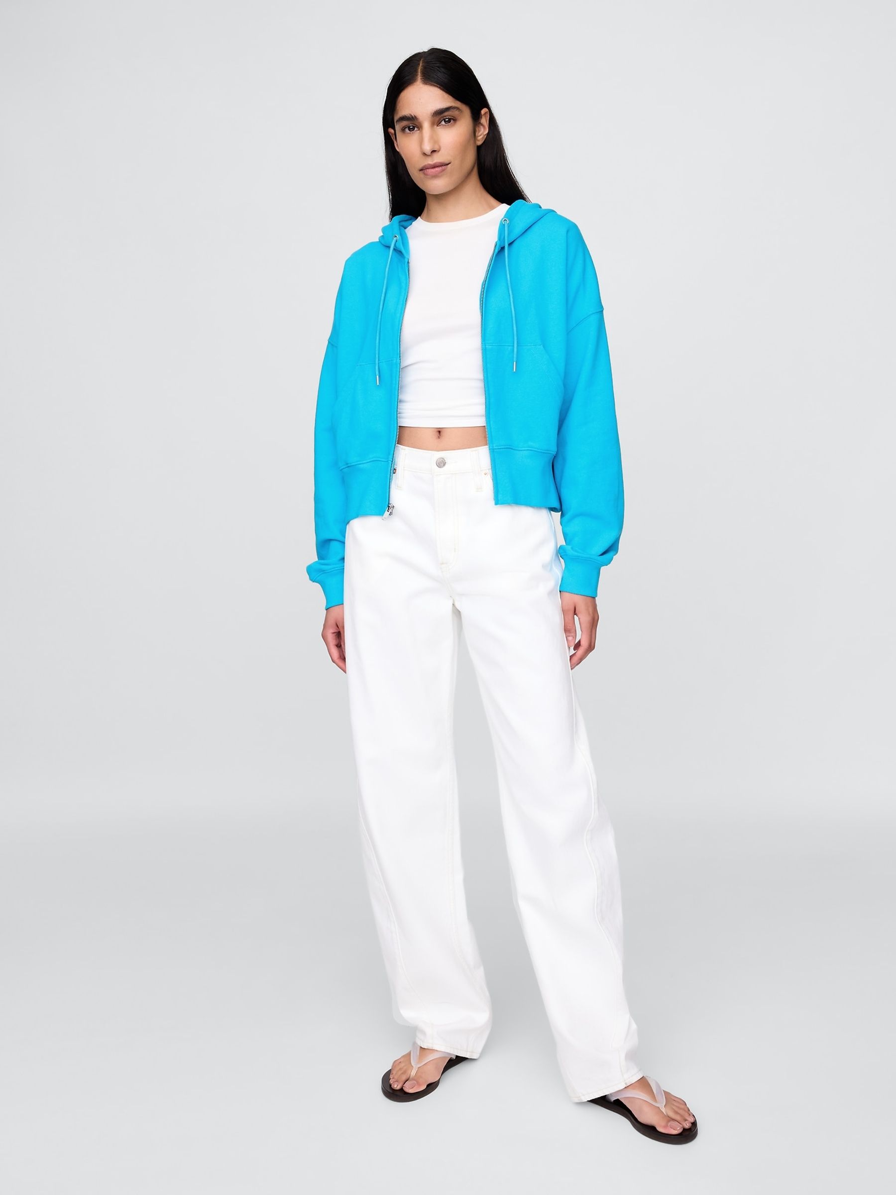 Blue Heavyweight French Terry Oversized Zip Wedge Hoodie - Image 3 of 5