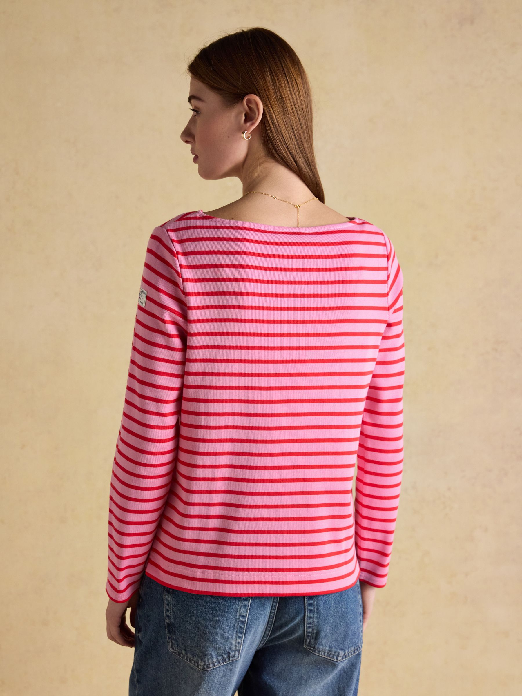 Harbour Pink/Red Boat Neck 100% Cotton Long Sleeve Breton Top - Image 2 of 8