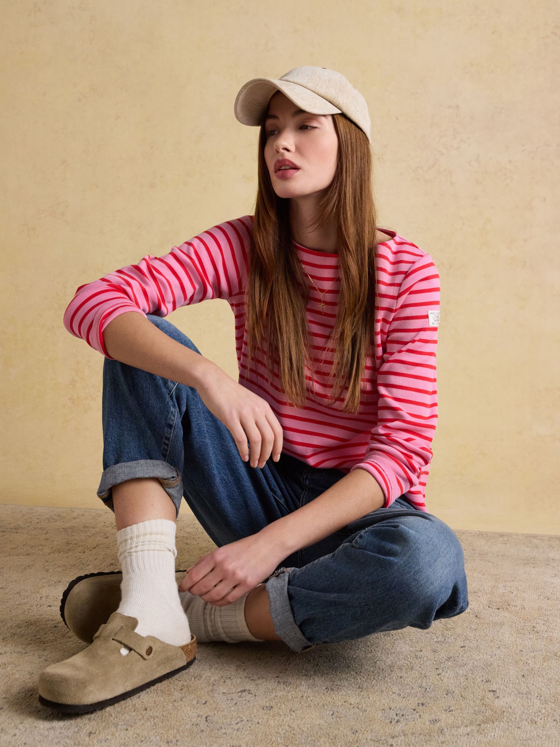 Harbour Pink/Red Boat Neck 100% Cotton Long Sleeve Breton Top - Image 3 of 8