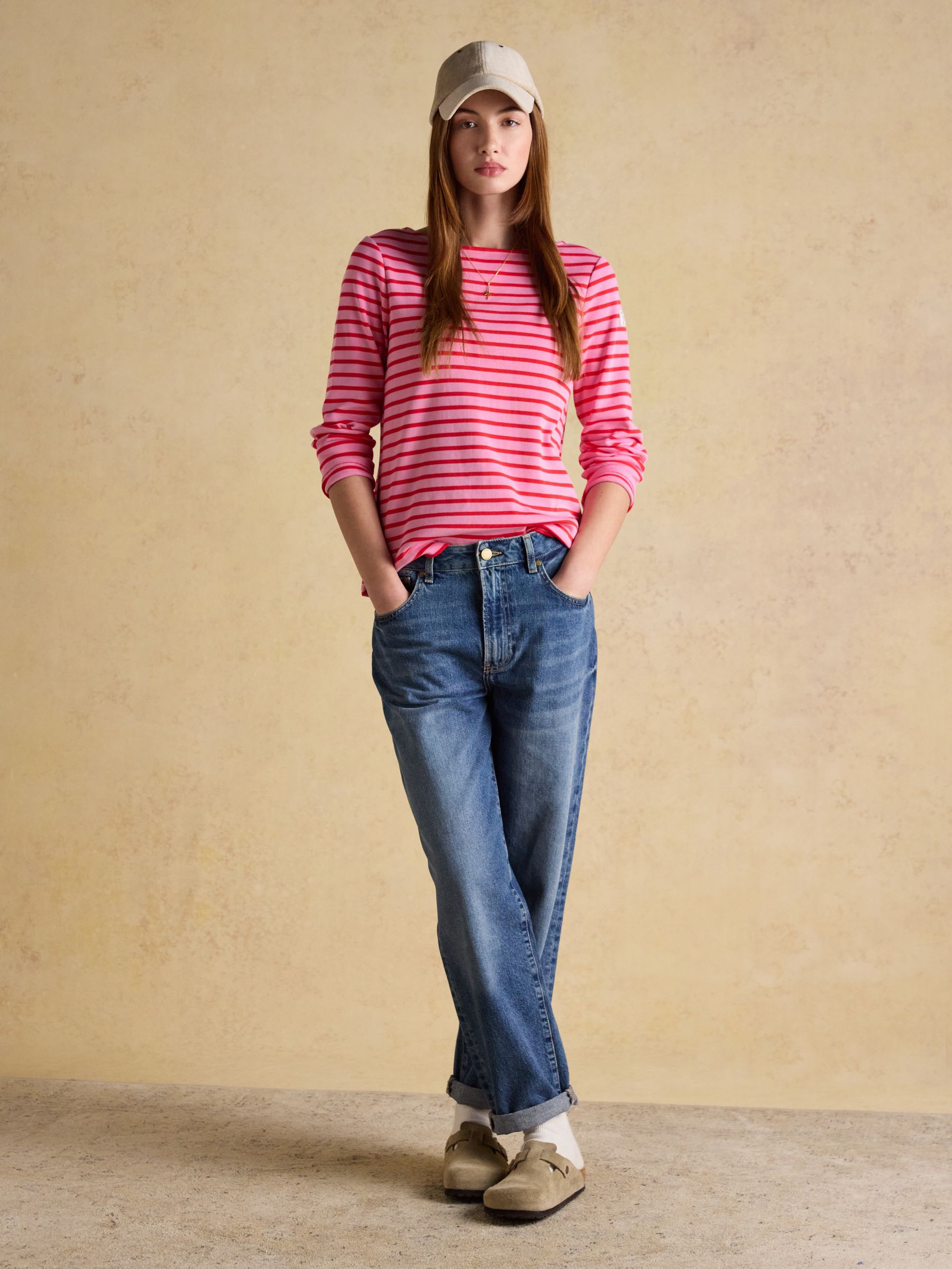 Harbour Pink/Red Boat Neck 100% Cotton Long Sleeve Breton Top - Image 6 of 8