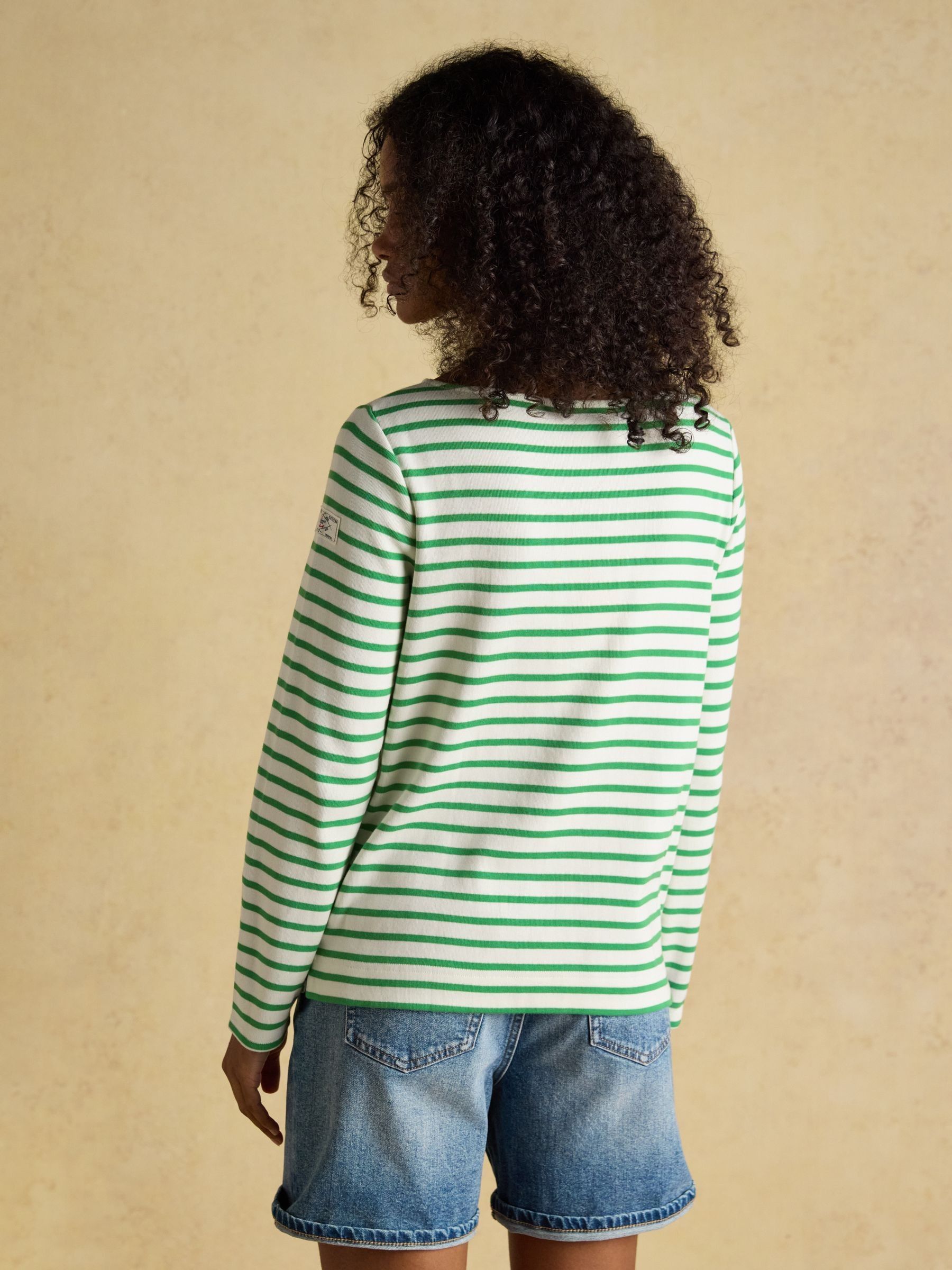 Harbour Cream/Green Boat Neck 100% Cotton Long Sleeve Breton Top - Image 2 of 7