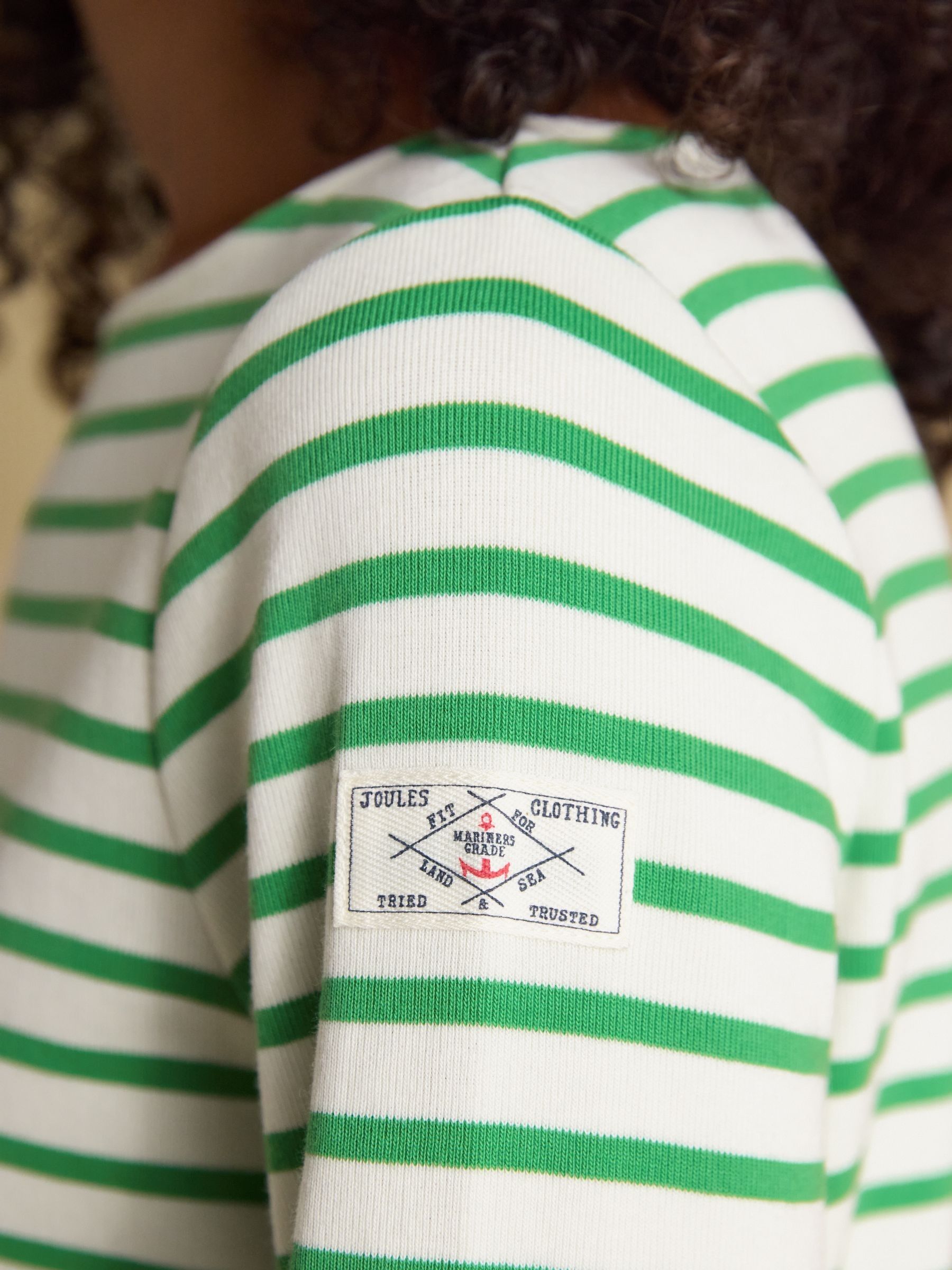 Harbour Cream/Green Boat Neck 100% Cotton Long Sleeve Breton Top - Image 5 of 7
