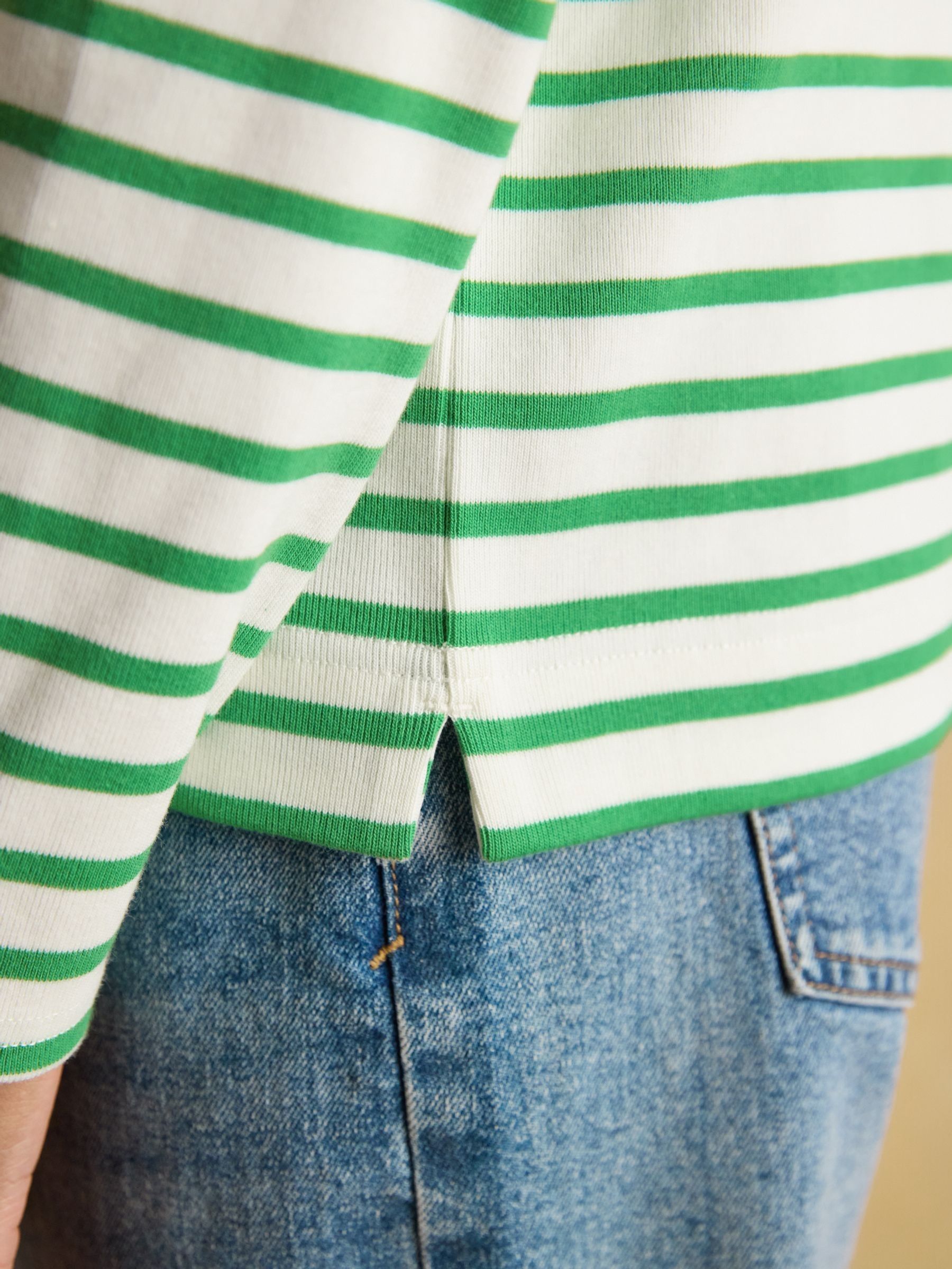 Harbour Cream/Green Boat Neck 100% Cotton Long Sleeve Breton Top - Image 6 of 7