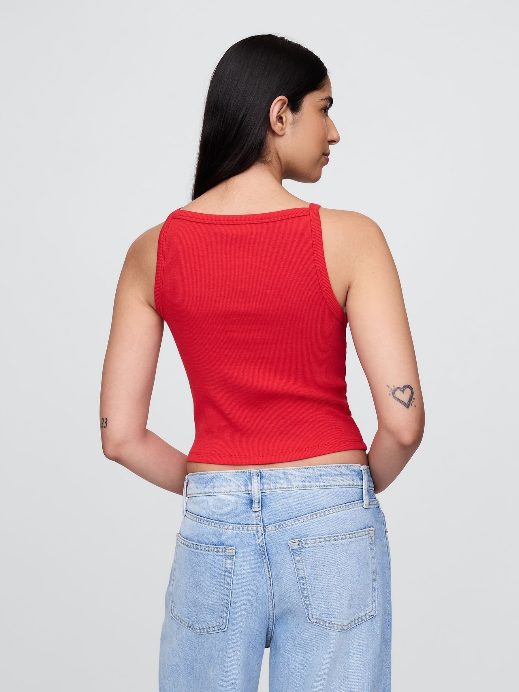 Red Modern Apron-Neck Crop Vest - Image 2 of 4