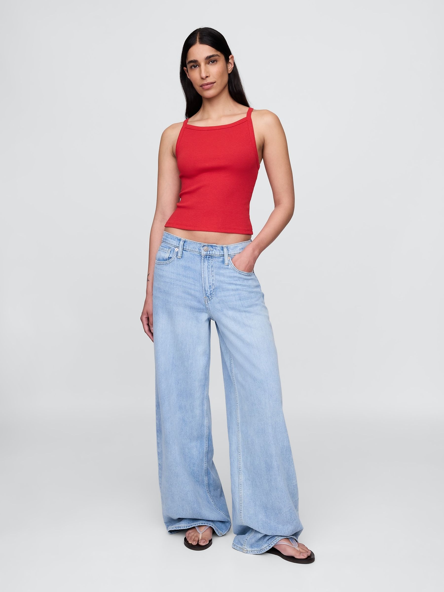 Red Modern Apron-Neck Crop Vest - Image 3 of 4