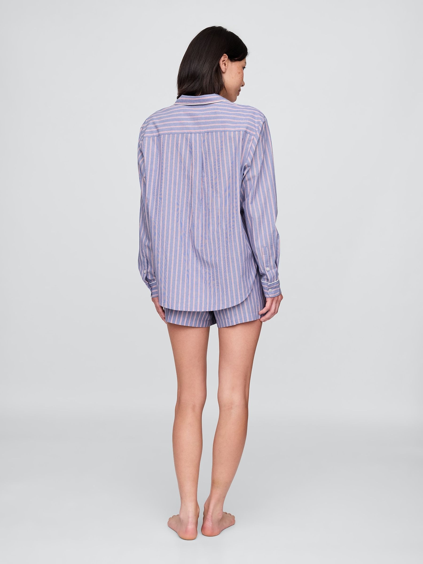 Blue Stripe 100% Cotton Poplin Pyjama Shirt - Image 2 of 3