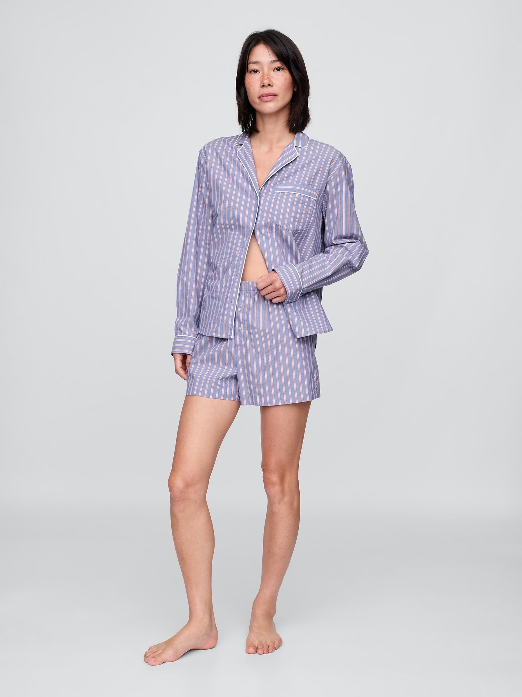 Blue Stripe 100% Cotton Poplin Pyjama Shirt - Image 3 of 3