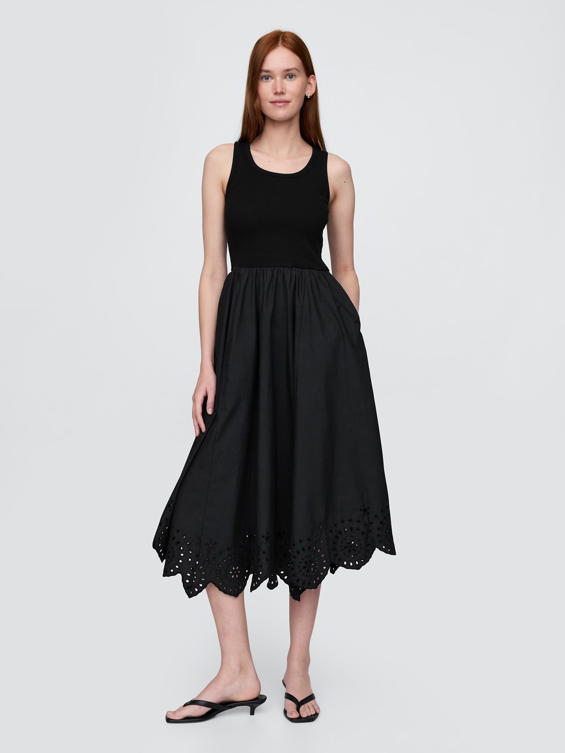 Black Heavyweight 100% Cotton Midi Dress | Gap