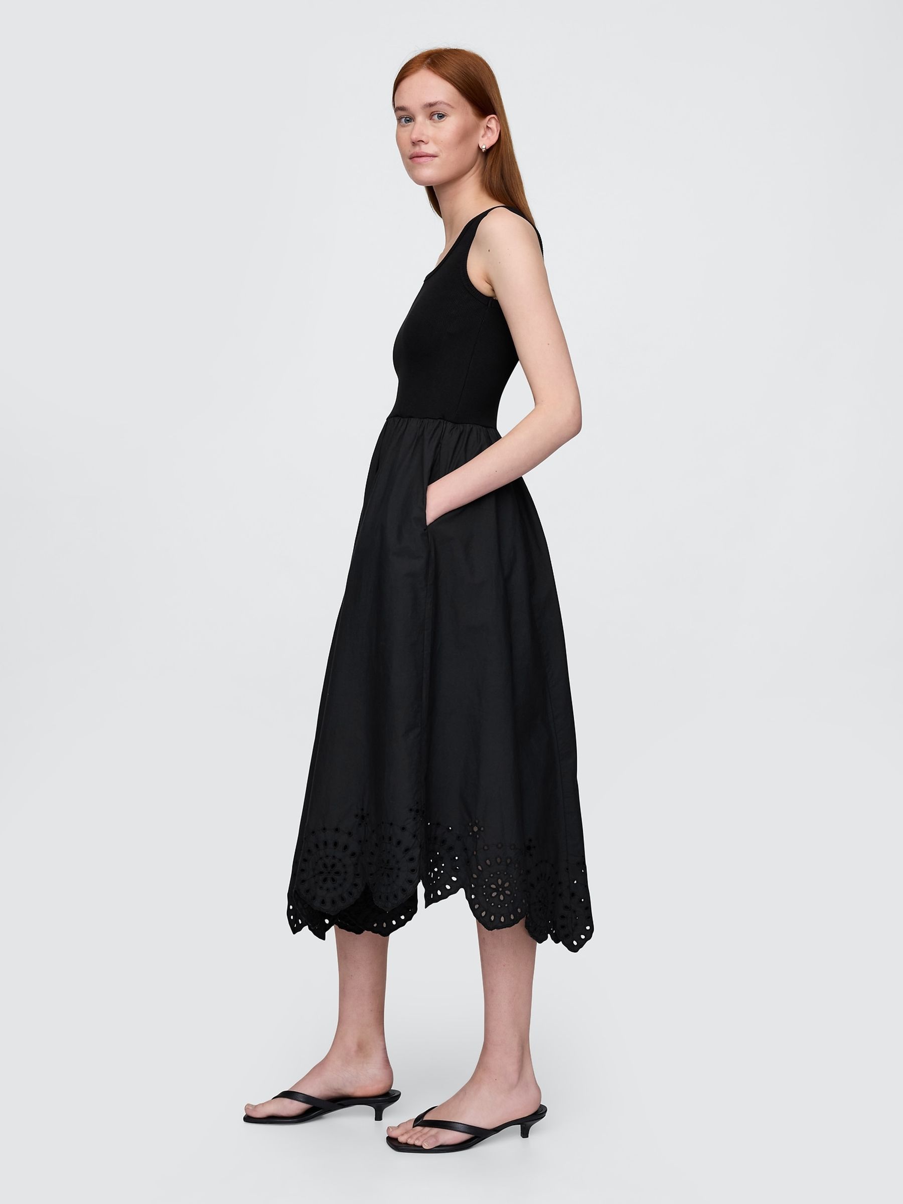 Black Mixed Handkerchief Hem Midi Dress - Image 3 of 4