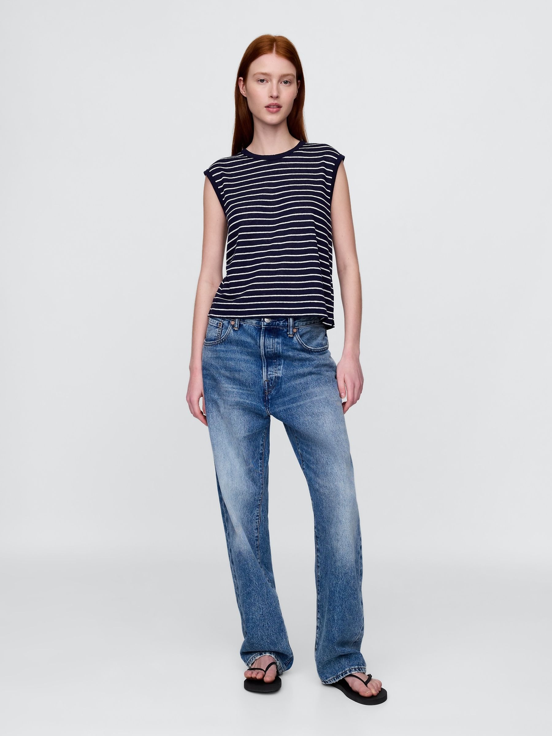 Navy Blue Linen-Blend Crew Neck Shell Vest - Image 3 of 5
