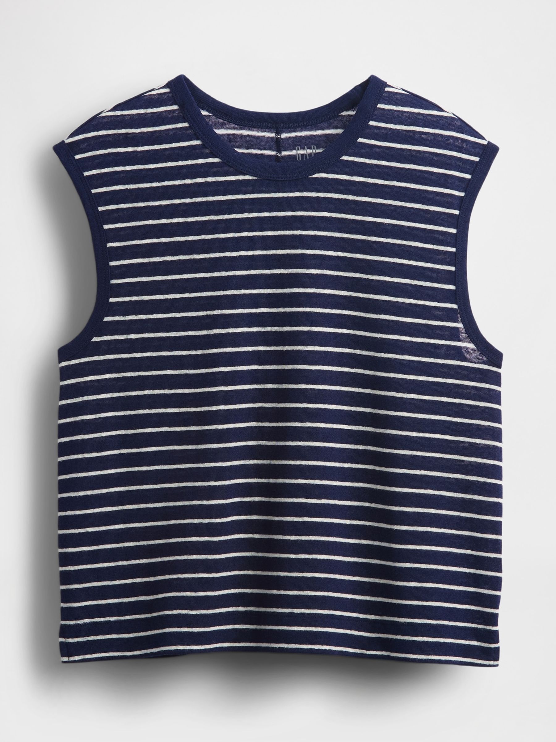 Navy Blue Linen-Blend Crew Neck Shell Vest - Image 4 of 5