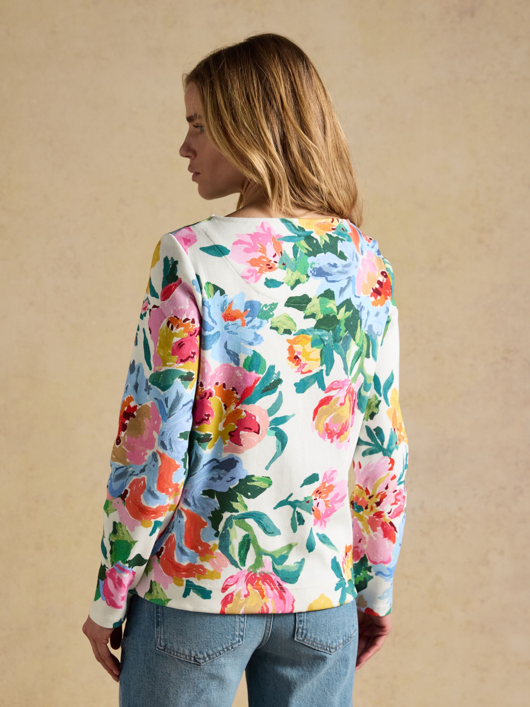 Harbour White Artist Floral Printed Boat Neck Breton Top | Joules
