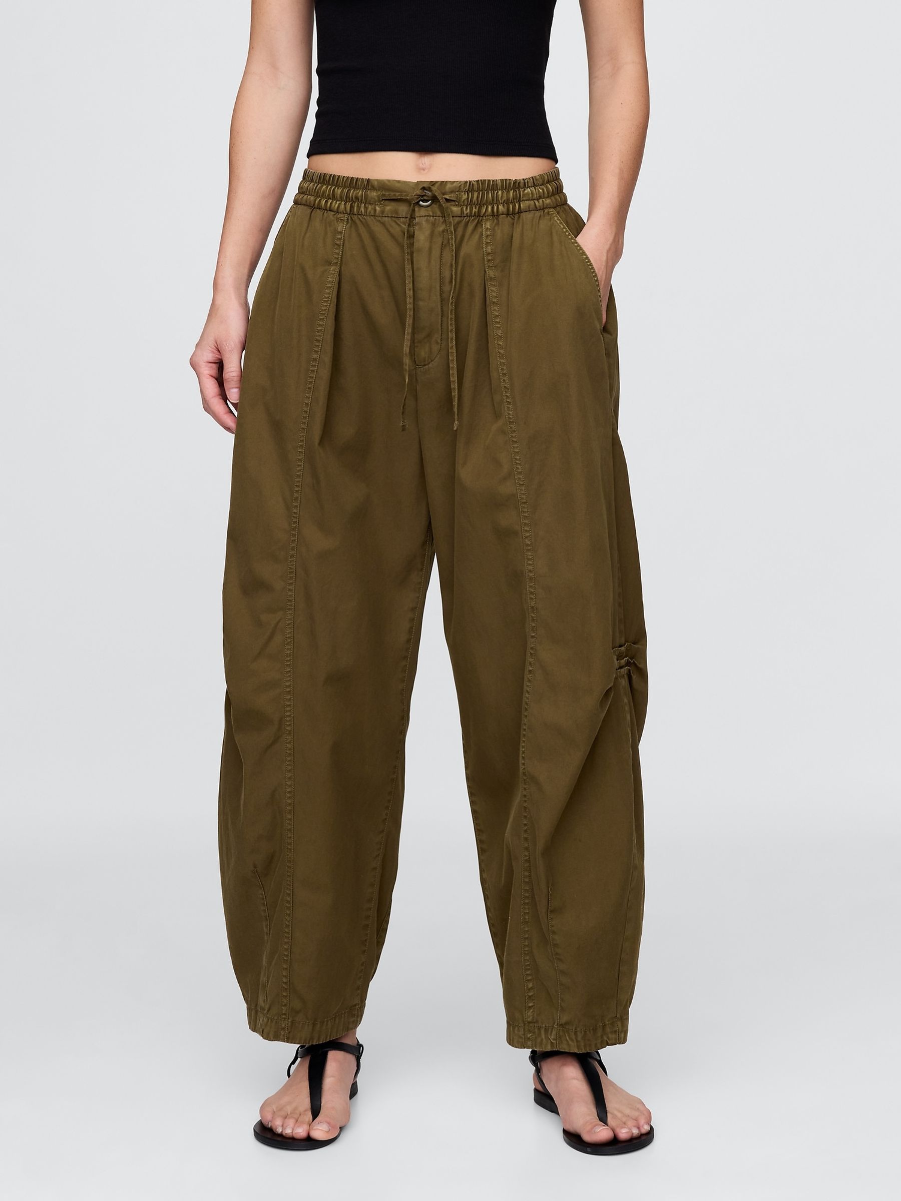 Green Mid Rise Twill Barrel Trousers - Image 1 of 5