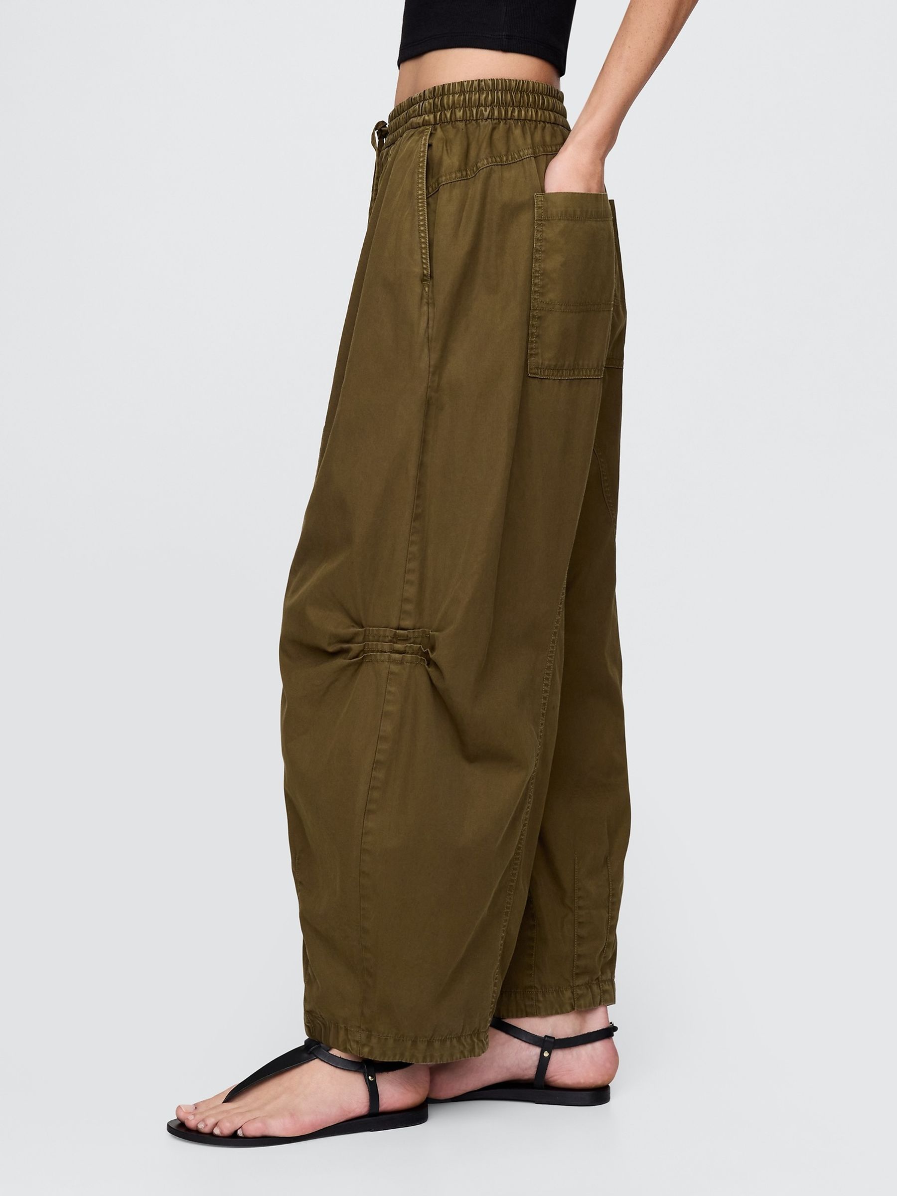 Green Mid Rise Twill Barrel Trousers - Image 3 of 5