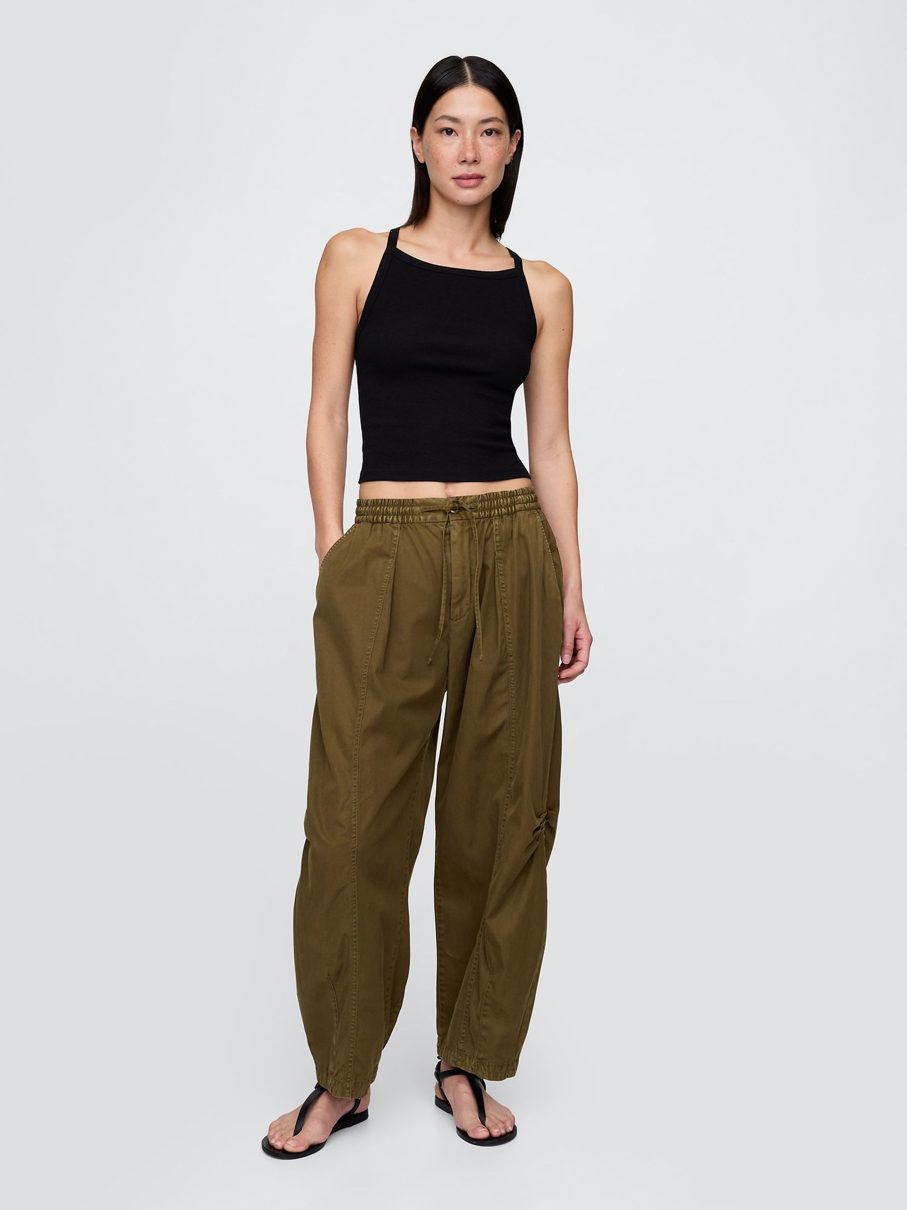 Green Mid Rise Twill Barrel Trousers - Image 4 of 5