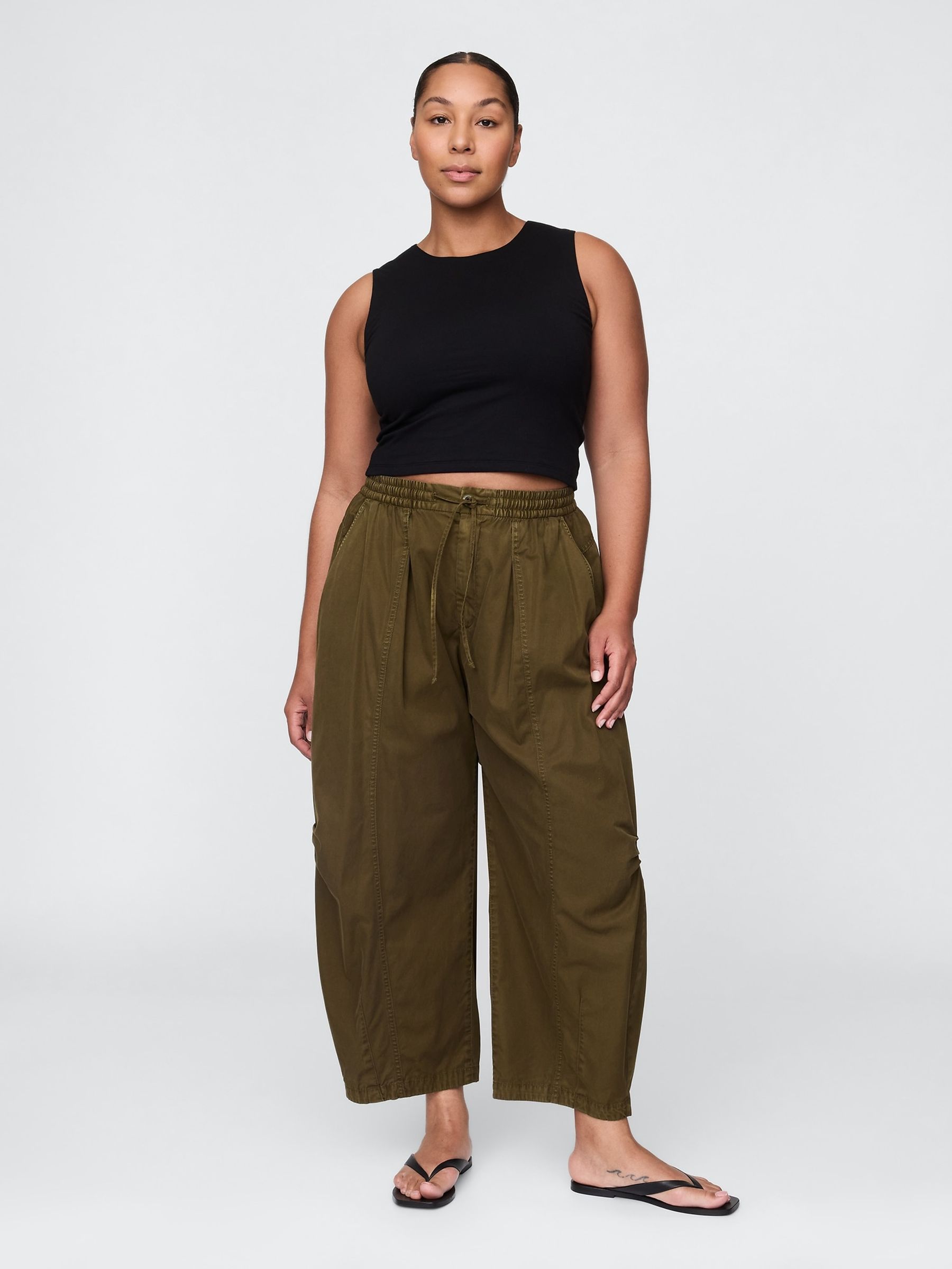 Green Mid Rise Twill Barrel Trousers - Image 5 of 5