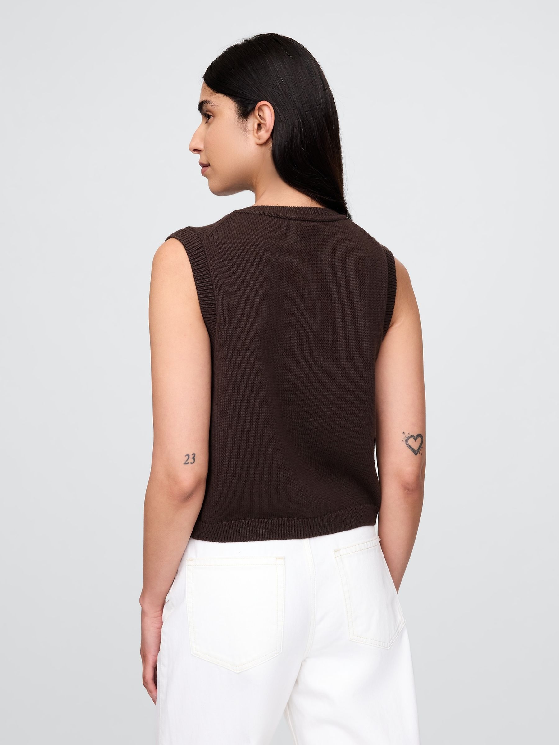 Brown Cropped Cardigan Sleeveless Vest Top - Image 2 of 4