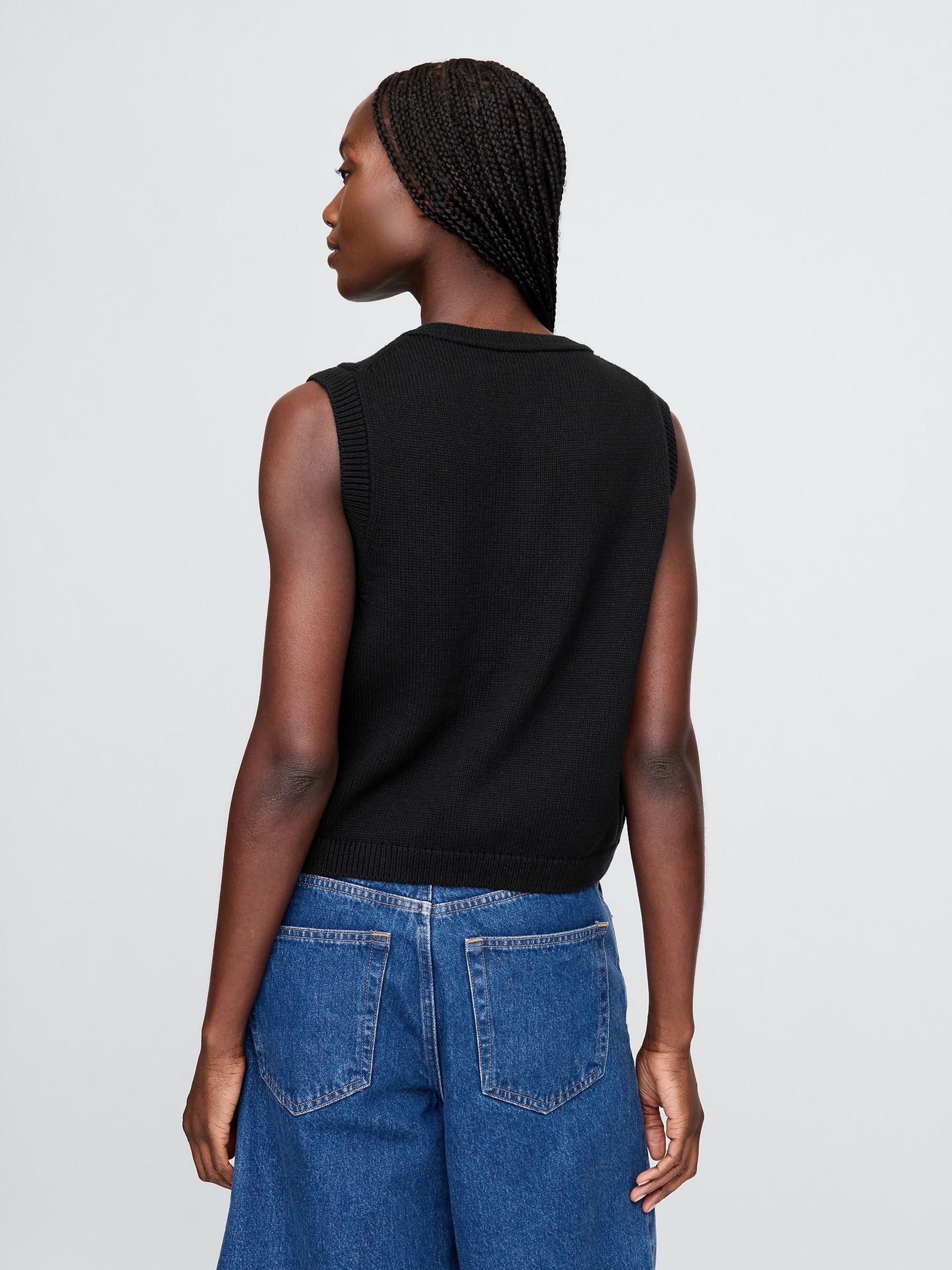 Black Cropped Cardigan Sleeveless Vest Top - Image 2 of 4