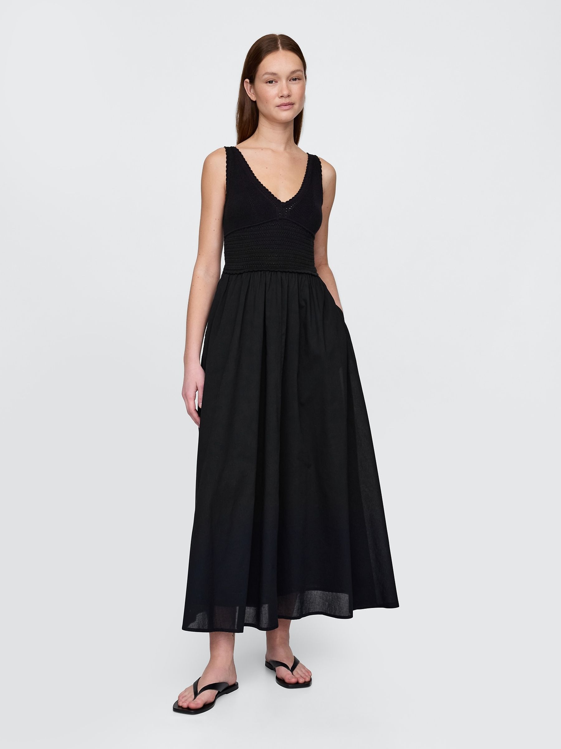 Black Crochet Mixed Media Maxi Dress - Image 1 of 4