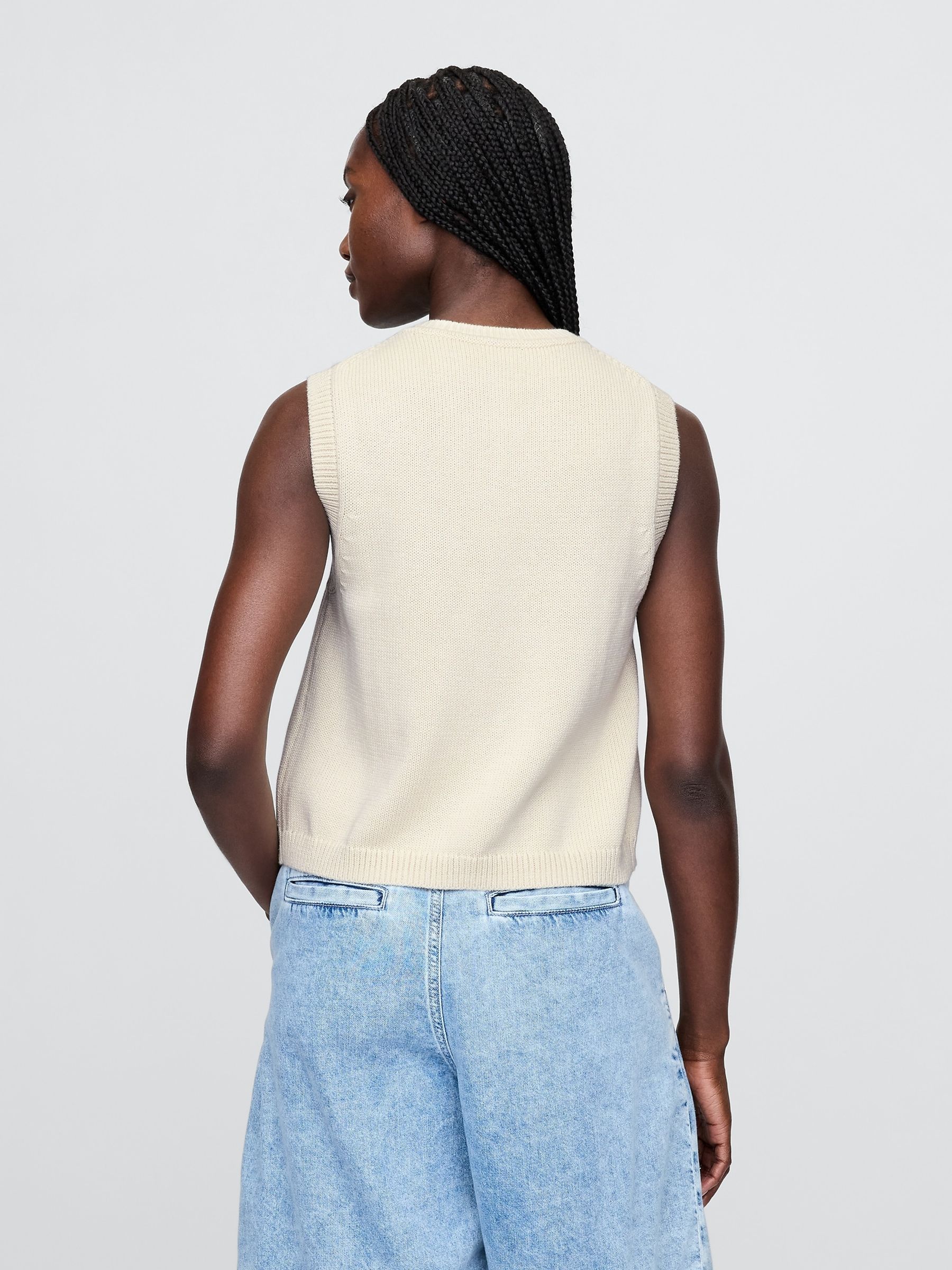 Beige Cropped Cardigan Sleeveless Vest Top - Image 2 of 4