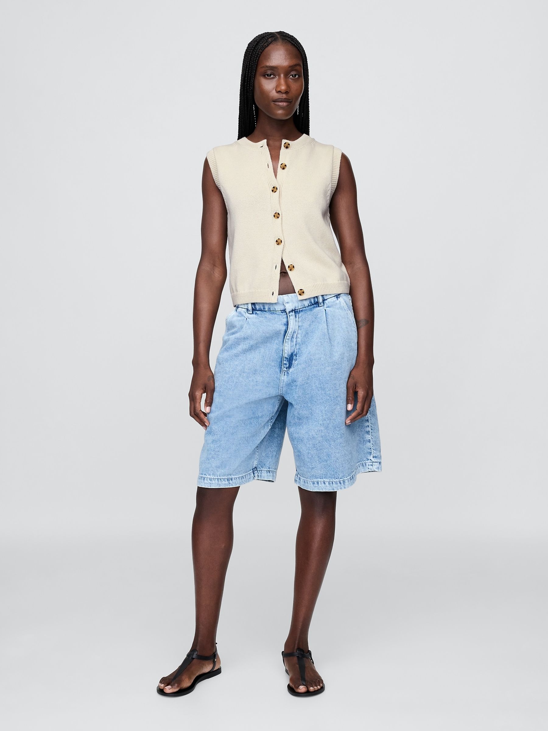 Beige Cropped Cardigan Sleeveless Vest Top - Image 3 of 4
