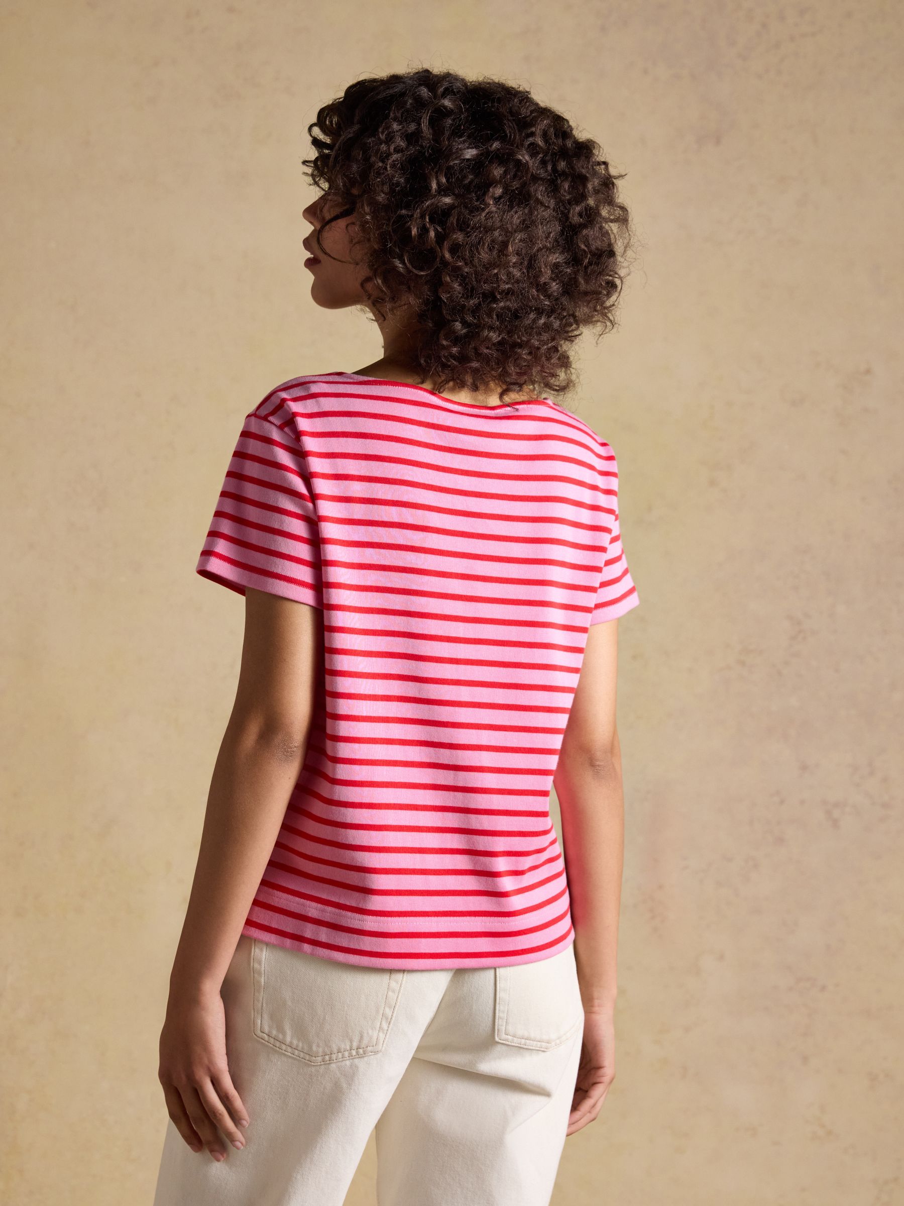 Harbour Pink Red Short Sleeve Boat Neck Breton Top - Image 2 of 6