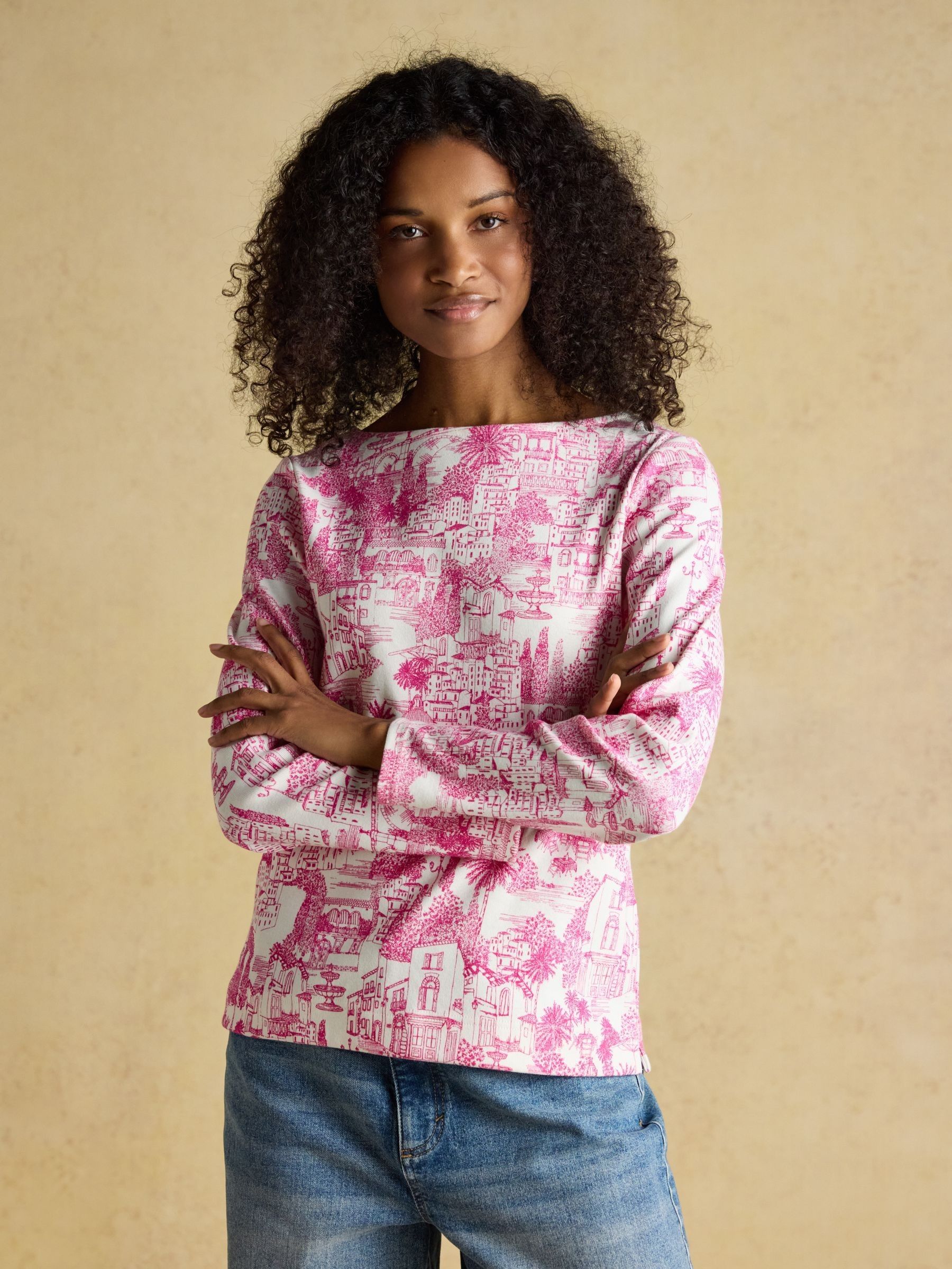 Harbour Pink City Toile Boat Neck 100% Cotton Printed Top - Image 1 of 7