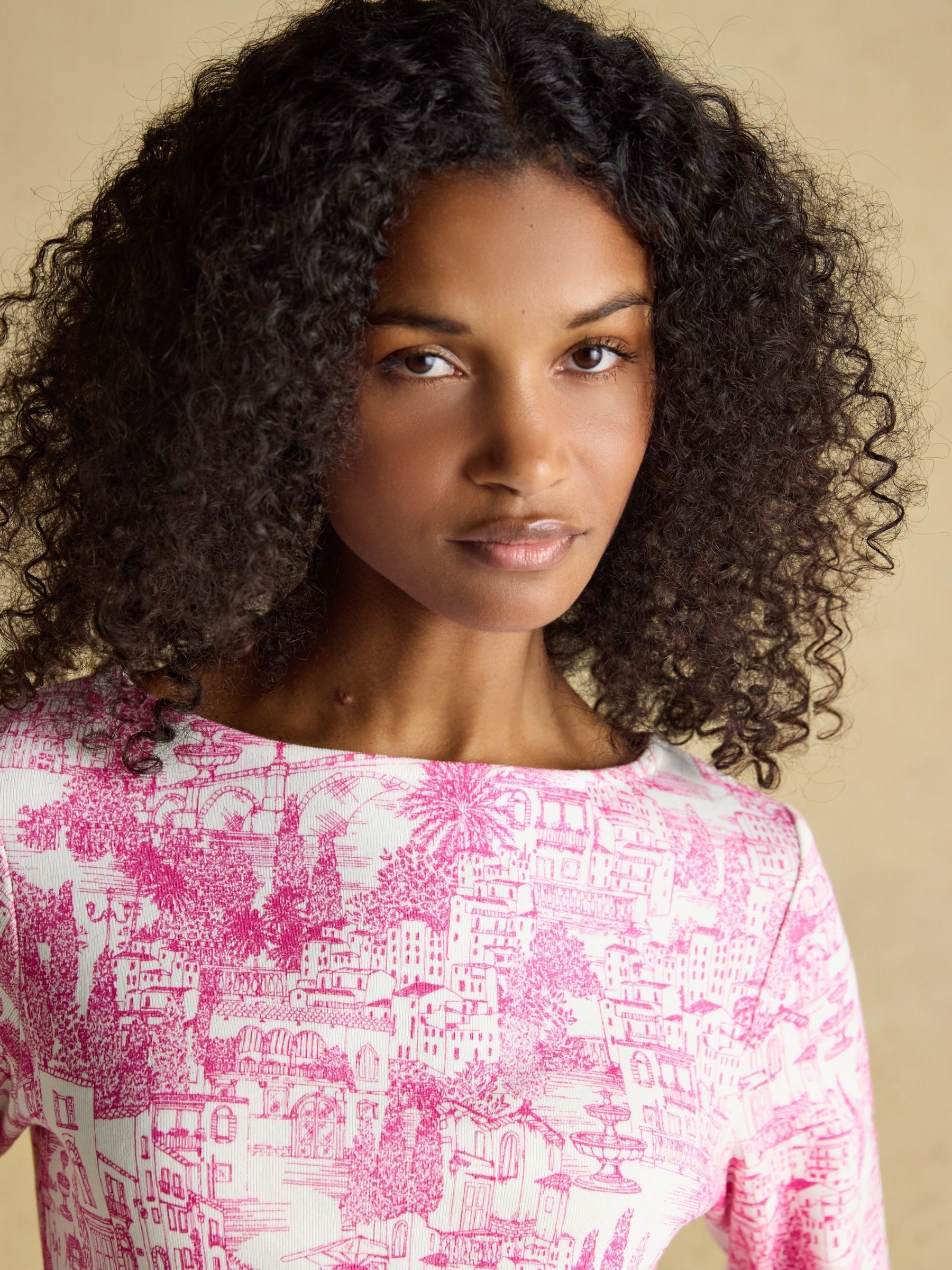 Harbour Pink City Toile Boat Neck 100% Cotton Printed Top - Image 3 of 7